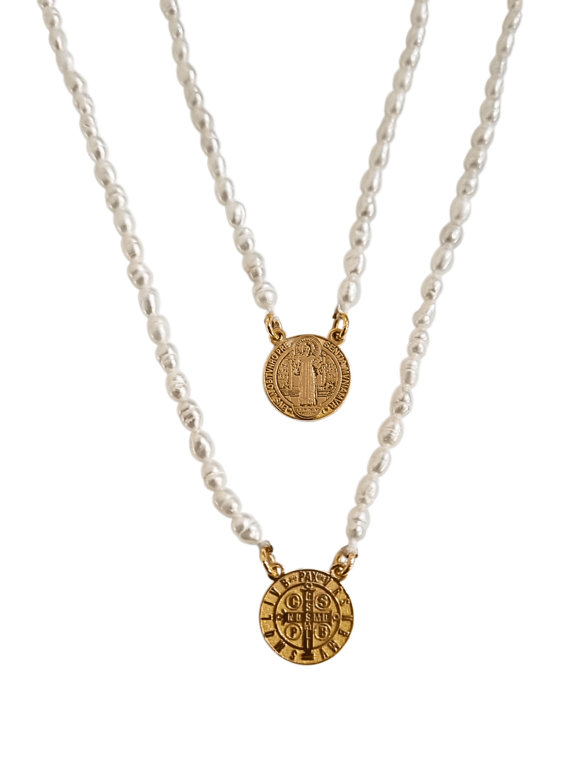 Escapulário de São Bento de Pérola Natural e Prata de Lei 925 e Banho de Ouro 18 K-TerraCotta Arte Sacra