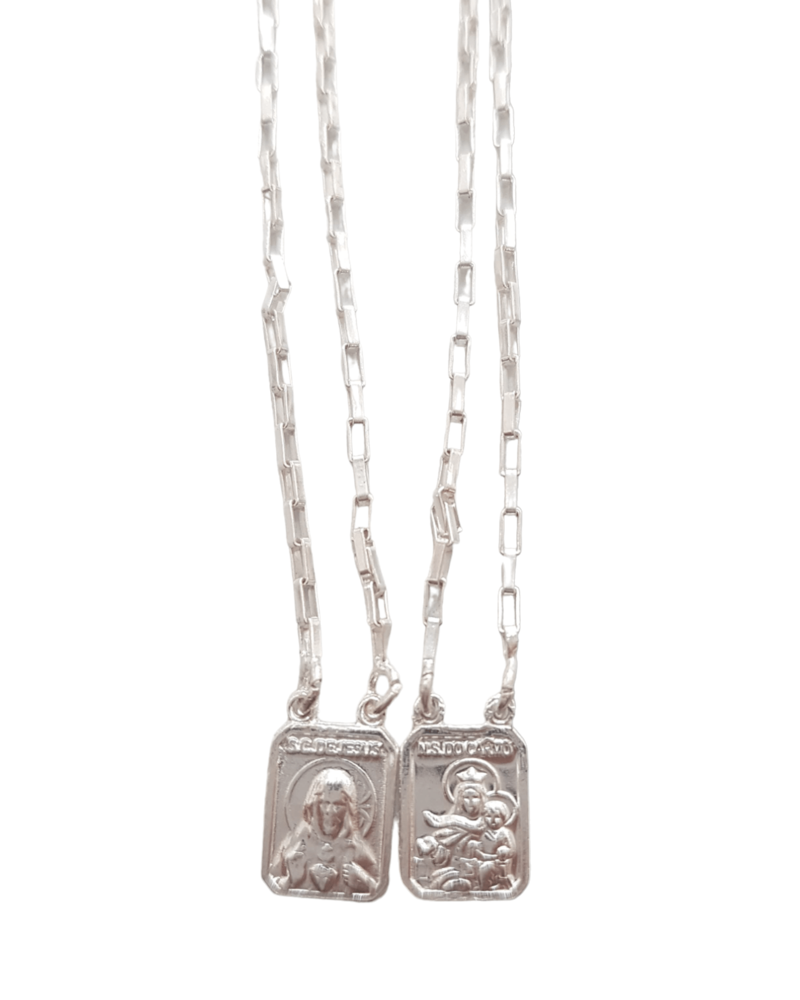 Escapulário mini Nossa Senhora do Carmo e Sagrado Coração Prata de Lei 925-TerraCotta Arte Sacra