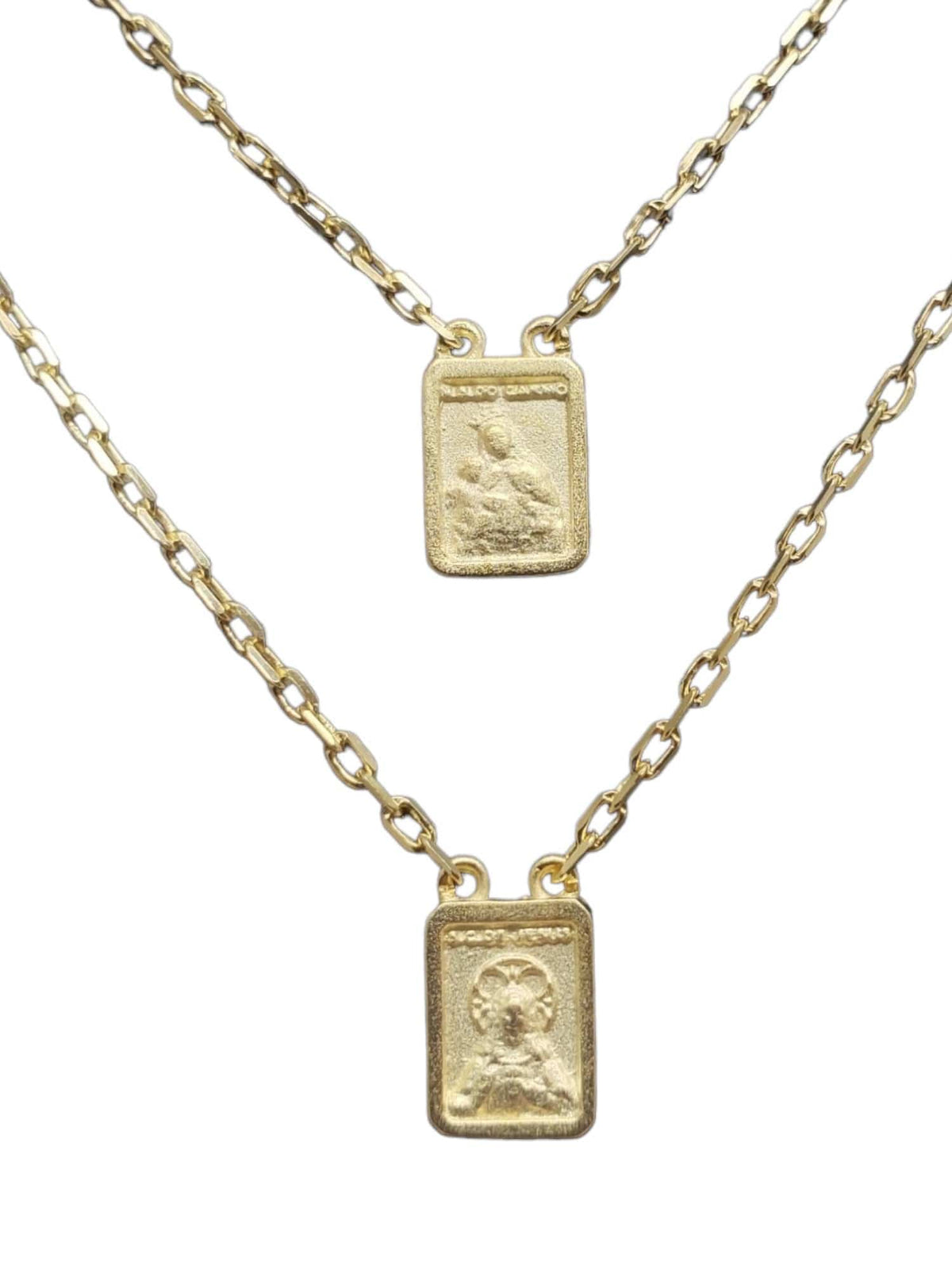 Escapulário mini Nossa Senhora do Carmo e Sagrado Coração de Jesus em Prata de Lei 925 com Banho de Ouro 18k-TerraCotta Arte Sacra