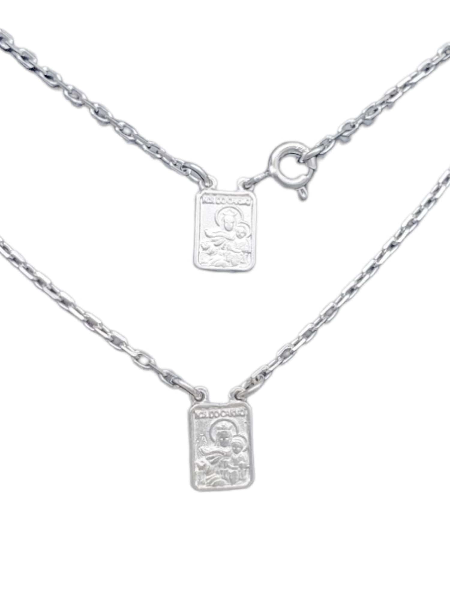 Escapulário mini Nossa Senhora do Carmo e Sagrado Coração em Prata de Lei 925 e Banho de Ródio-TerraCotta Arte Sacra