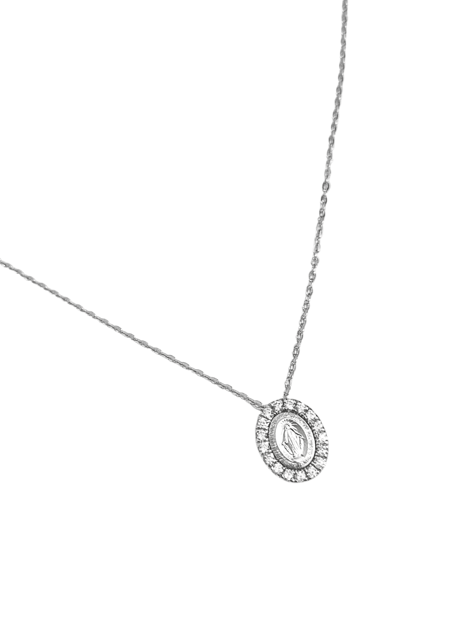 Gargantilha Medalha Milagrosa com Frente Cravejada de Zircônia Branca em Prata de Lei 925-TerraCotta Arte Sacra