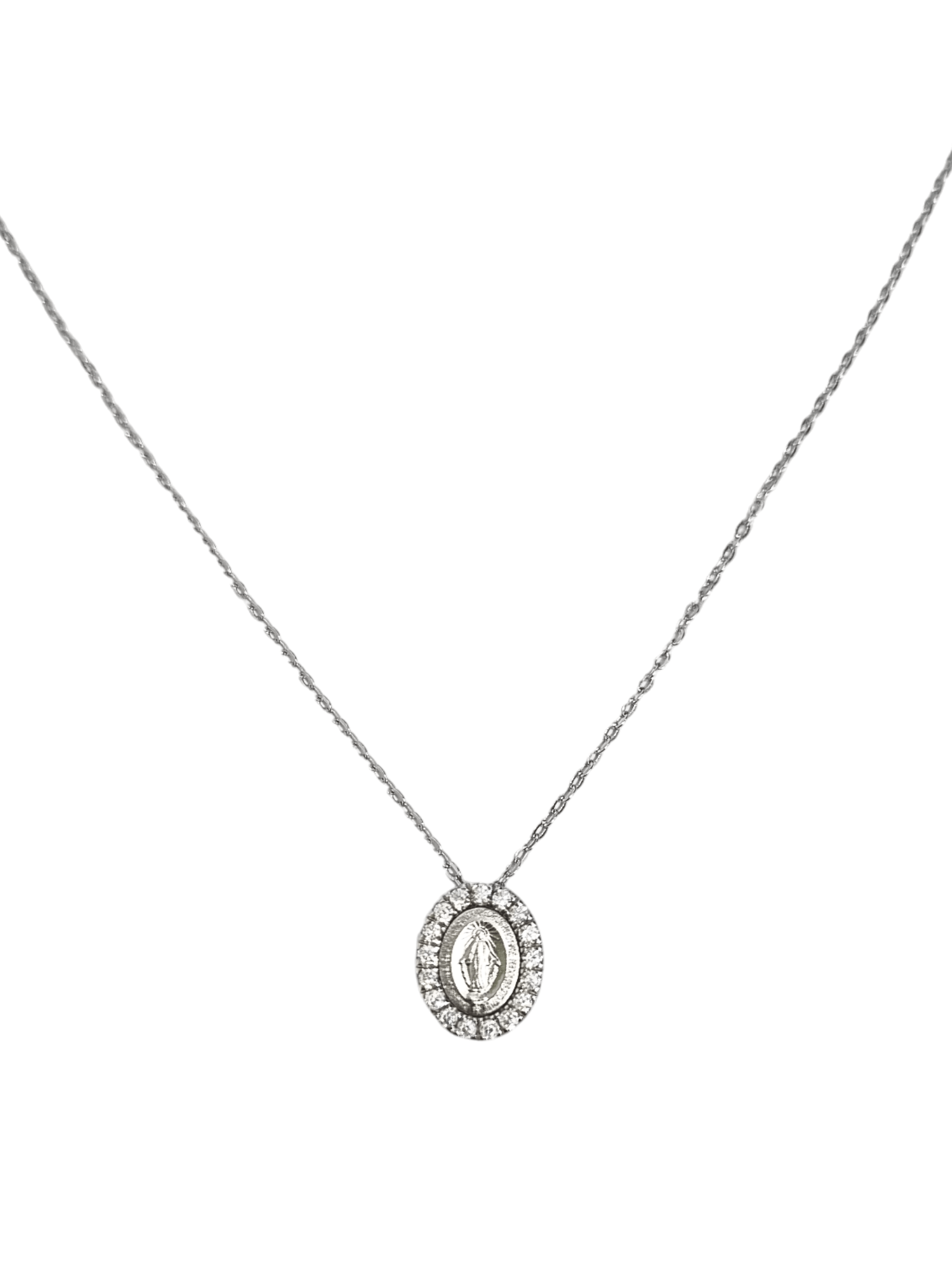 Gargantilha Medalha Milagrosa com Frente Cravejada de Zircônia Branca em Prata de Lei 925-TerraCotta Arte Sacra