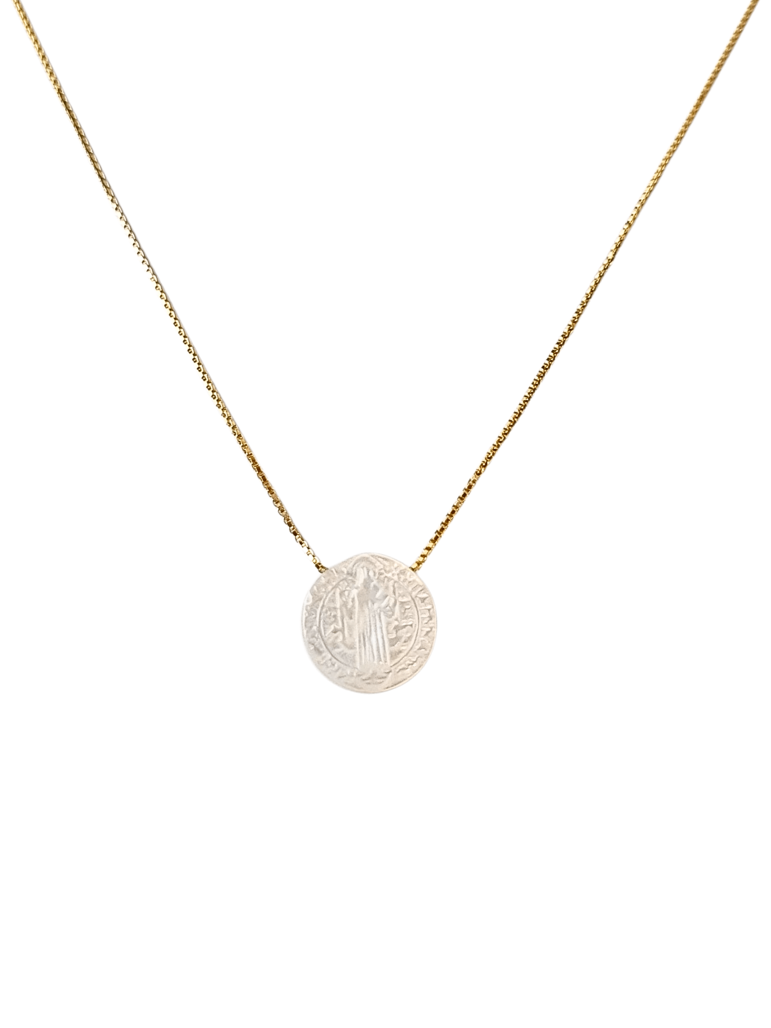Gargantilha Medalha de São Bento em Madrepérola com Corrente em Prata de Lei 925 e Banho de Ouro 18 K-TerraCotta Arte Sacra