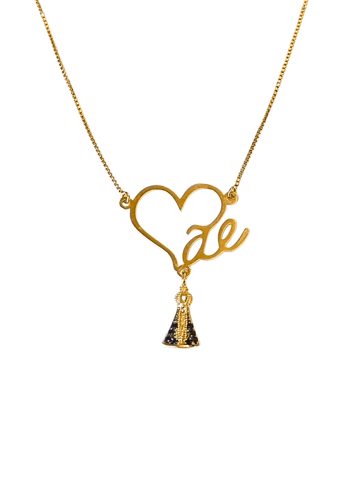 Gargantilha Nossa Senhora Aparecida Coração Mãe em Prata de Lei 925 e Banho de Ouro 18 K-TerraCotta Arte Sacra