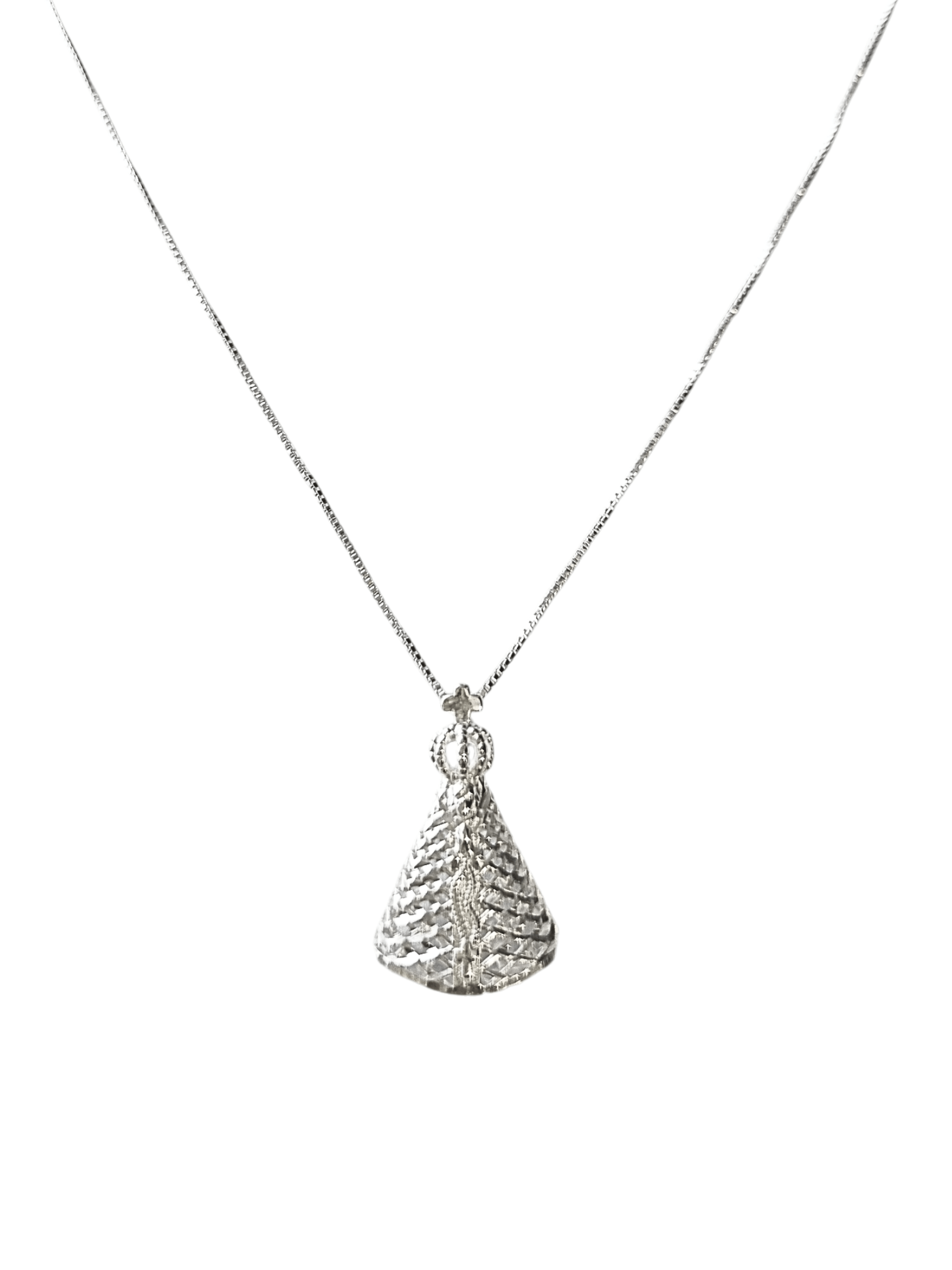 Gargantilha Nossa Senhora Aparecida Manto Trabalhado Vazado em Prata de Lei 925-TerraCotta Arte Sacra