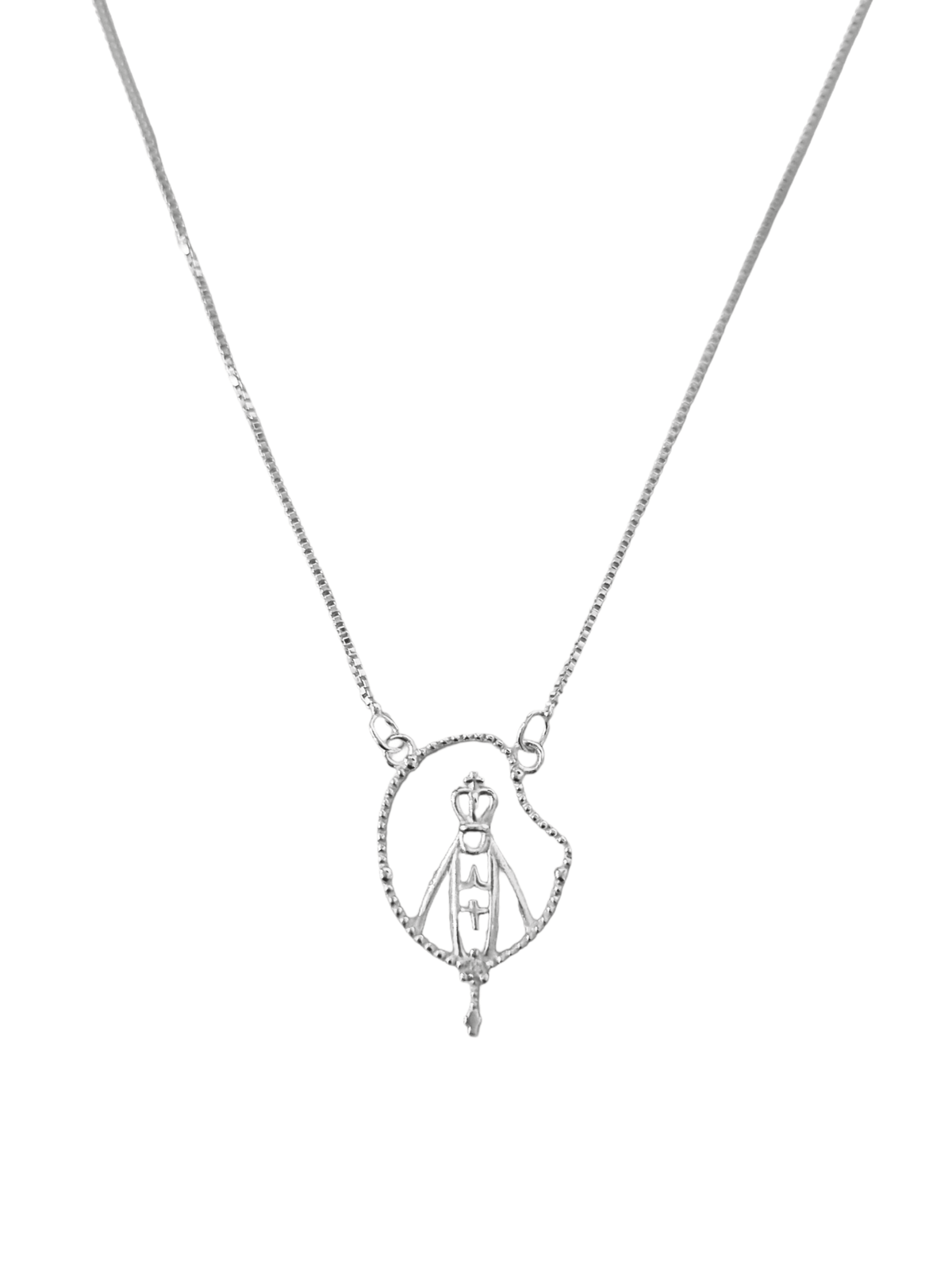 Gargantilha Nossa Senhora Aparecida Vazada com Terço em Prata de Lei 925-TerraCotta Arte Sacra