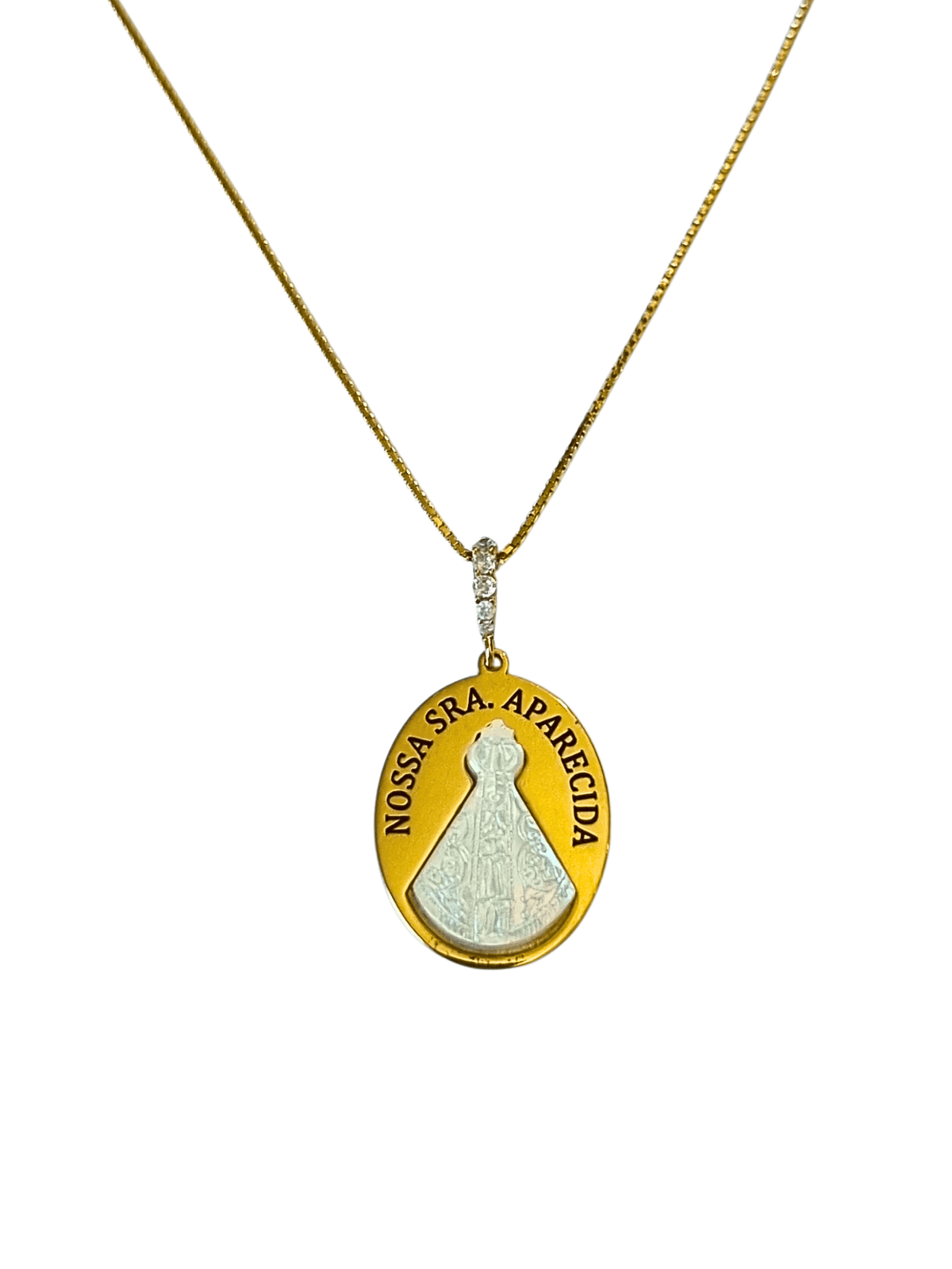 Gargantilha Nossa Senhora Aparecida com Madrepérola em Prata de Lei 925-TerraCotta Arte Sacra
