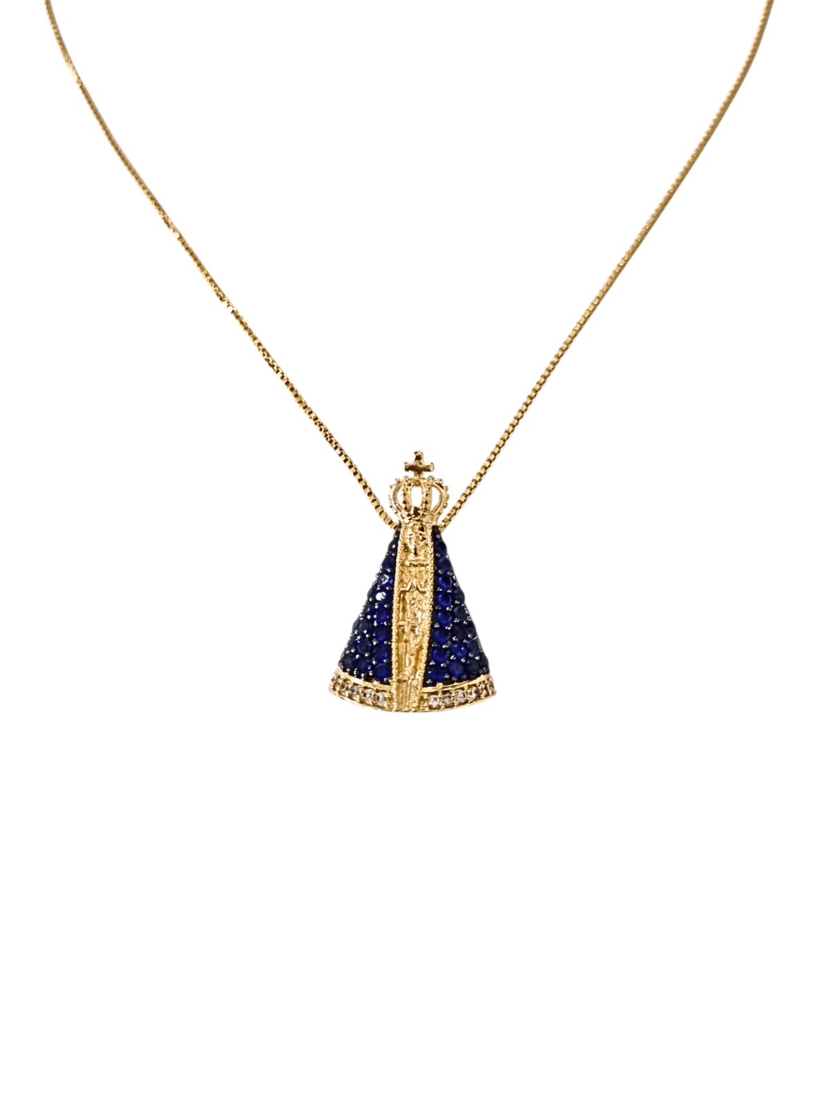Gargantilha Nossa Senhora Aparecida com Manto Cravejado de Zircônia em Prata de Lei 925 e Banho de Ouro 18 K-TerraCotta Arte Sacra