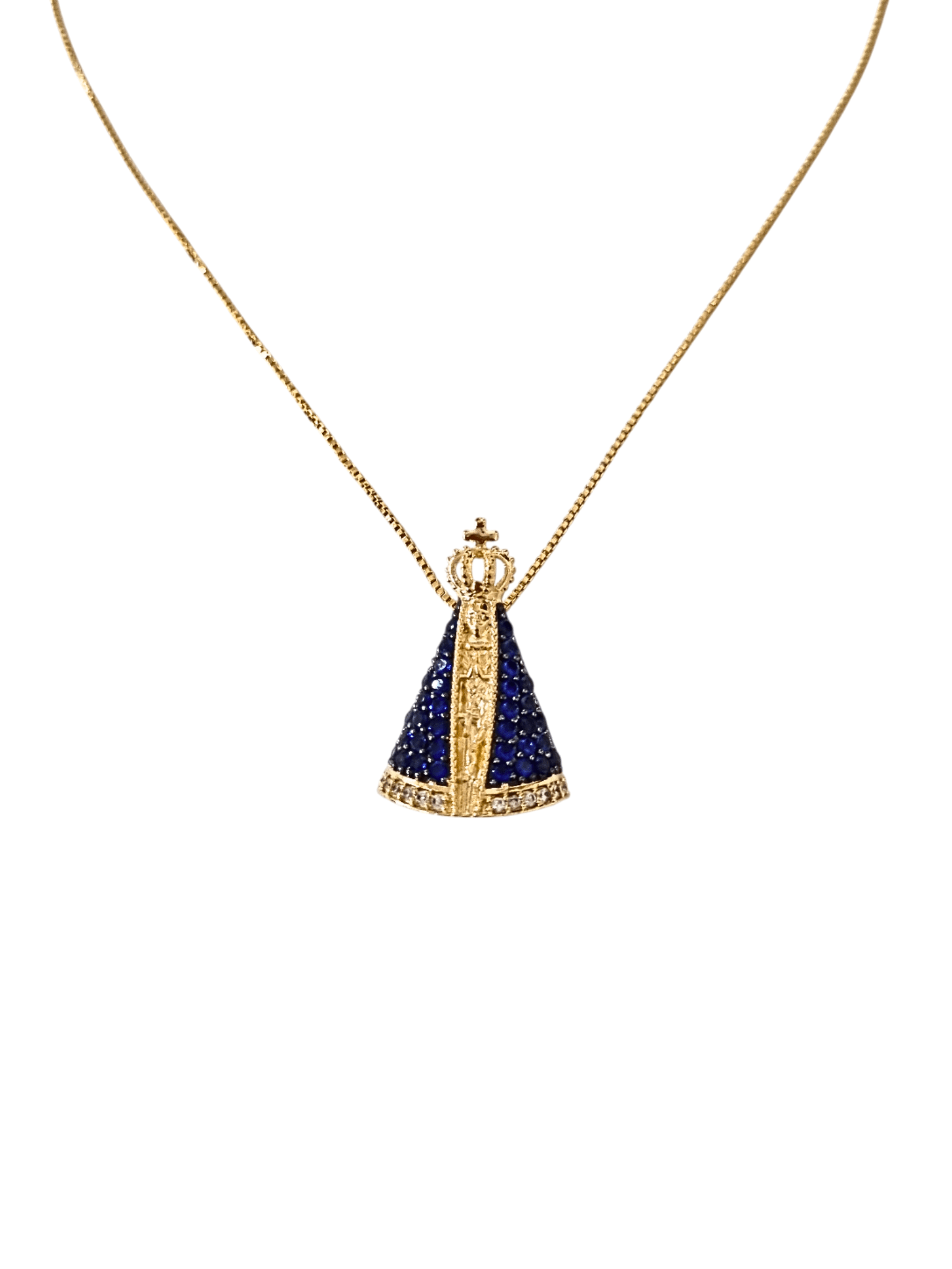 Gargantilha Nossa Senhora Aparecida com Manto Cravejado de Zircônia em Prata de Lei 925 e Banho de Ouro 18 K-TerraCotta Arte Sacra