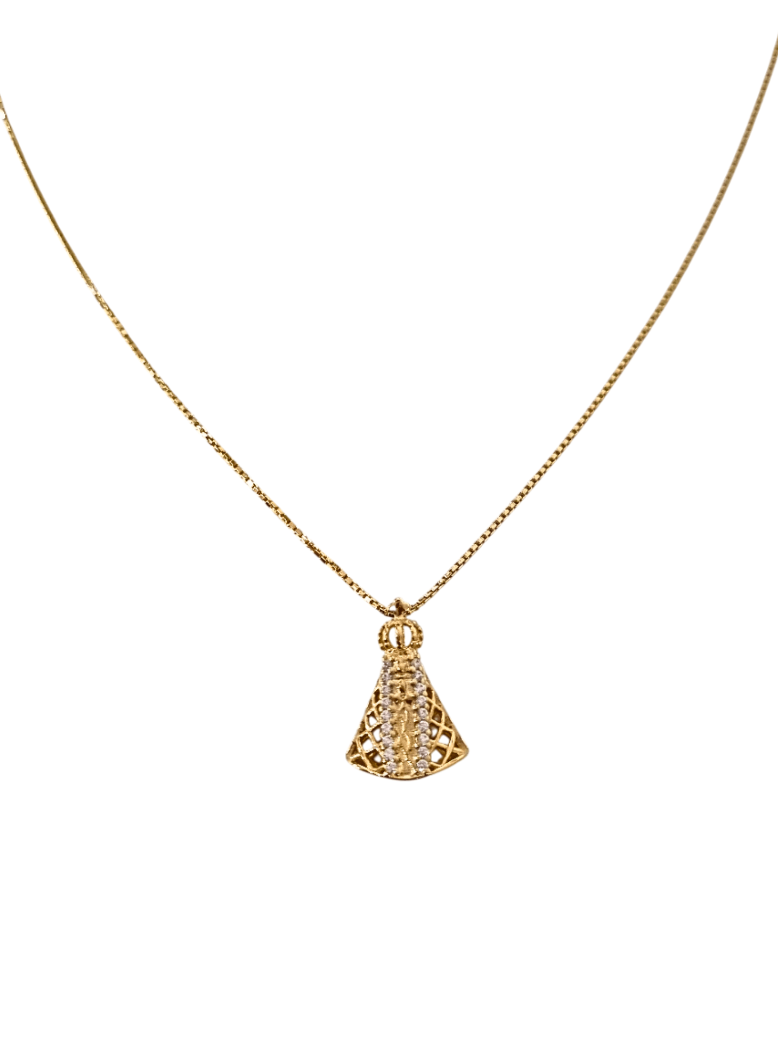 Gargantilha Nossa Senhora Aparecida com Manto Vazado em Prata de Lei 925 e Banho de Ouro 18 K-TerraCotta Arte Sacra