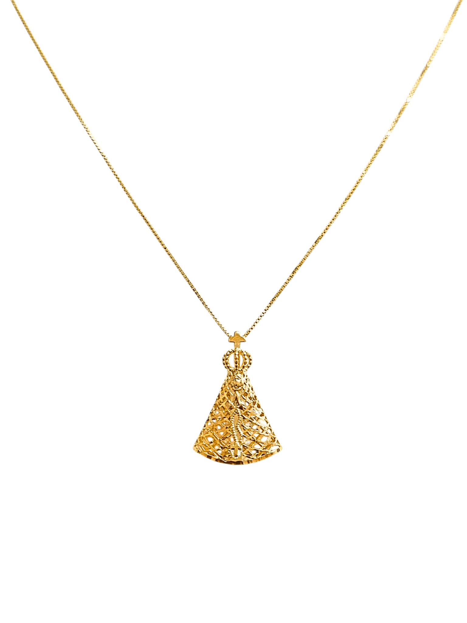 Gargantilha Nossa Senhora Aparecida com Manto Vazado em Prata de Lei 925 e Banho de Ouro 18K-TerraCotta Arte Sacra