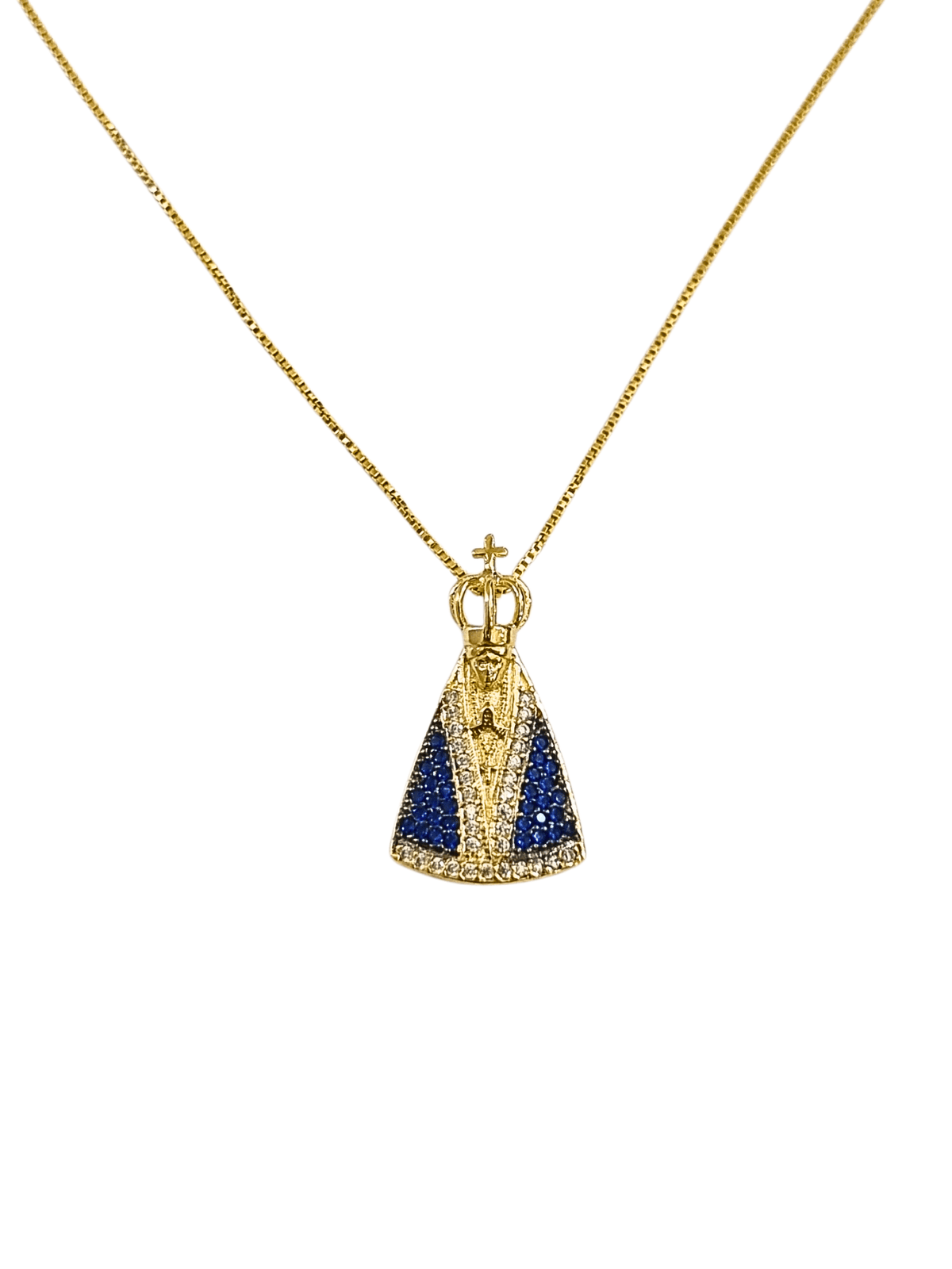 Gargantilha Nossa Senhora Aparecida com Zircônias Cravejadas em Prata de Lei 925 e Banho de Ouro 18 K-TerraCotta Arte Sacra
