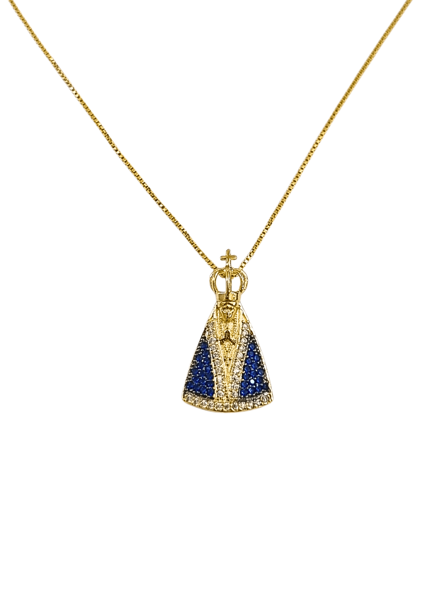 Gargantilha Nossa Senhora Aparecida com Zircônias Cravejadas em Prata de Lei 925 e Banho de Ouro 18 K-TerraCotta Arte Sacra