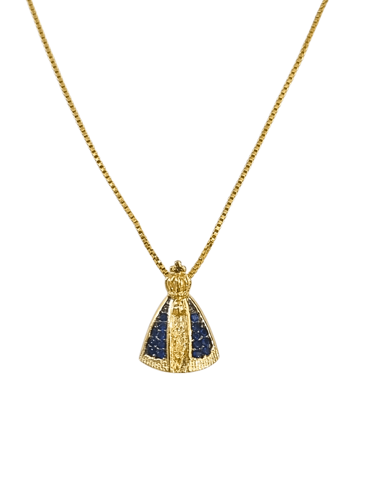 Gargantilha Nossa Senhora Aparecida com Zircônias Cravejadas em Prata de Lei 925 e Banho de Ouro 18K-TerraCotta Arte Sacra