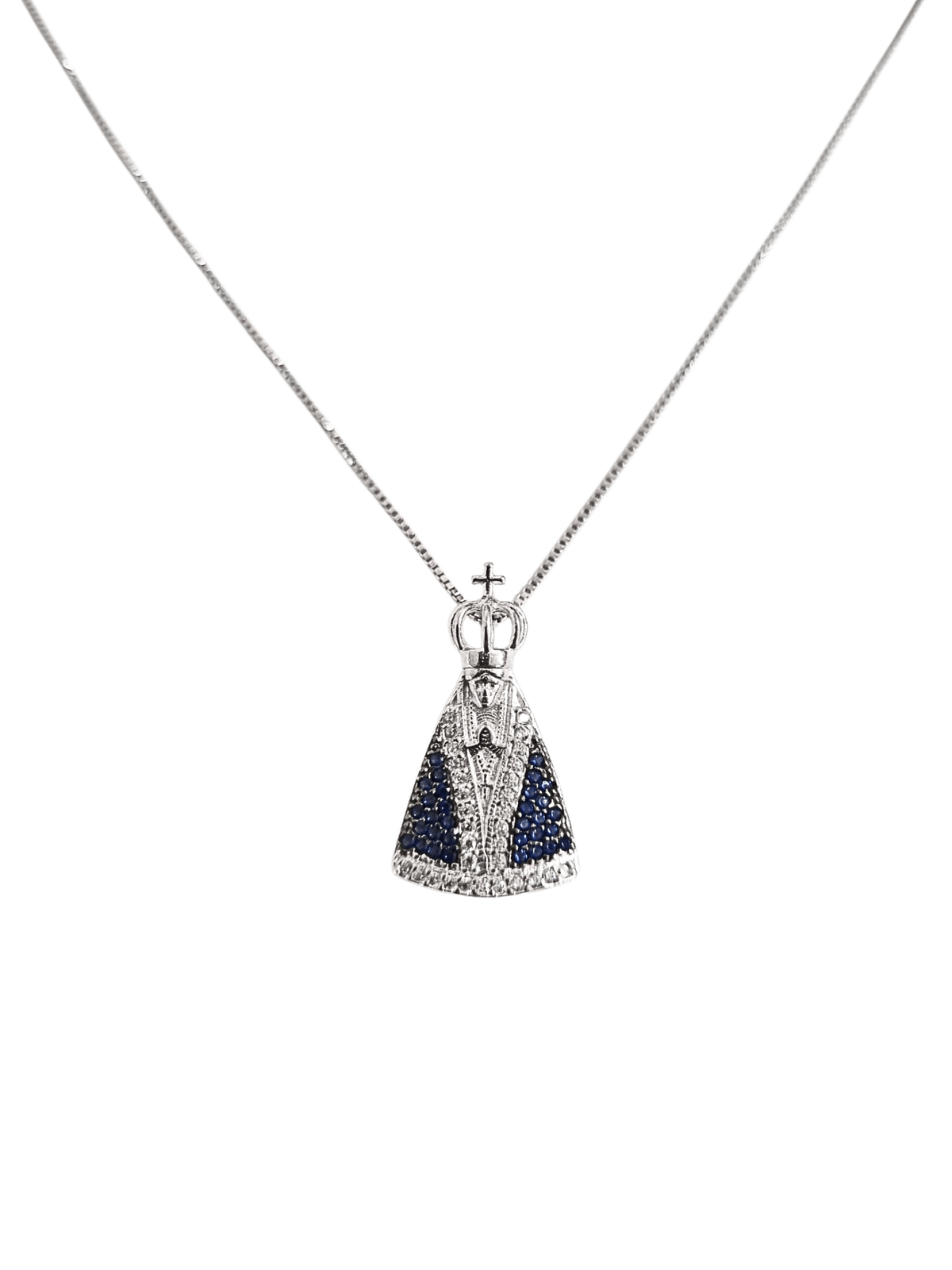 Gargantilha Nossa Senhora Aparecida com Zircônias Cravejadas em Prata de Lei 925-TerraCotta Arte Sacra