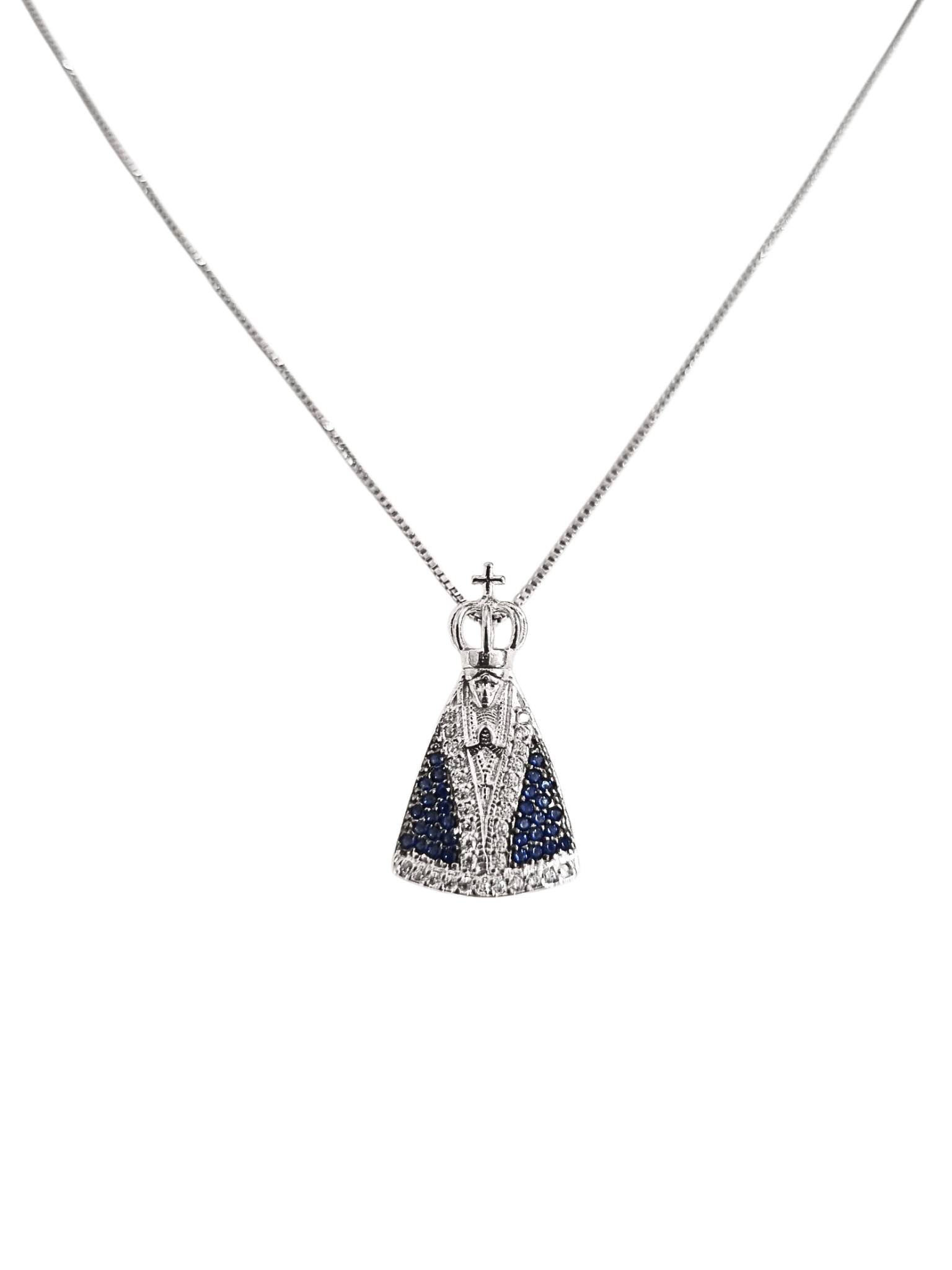 Gargantilha Nossa Senhora Aparecida com Zircônias Cravejadas em Prata de Lei 925-TerraCotta Arte Sacra