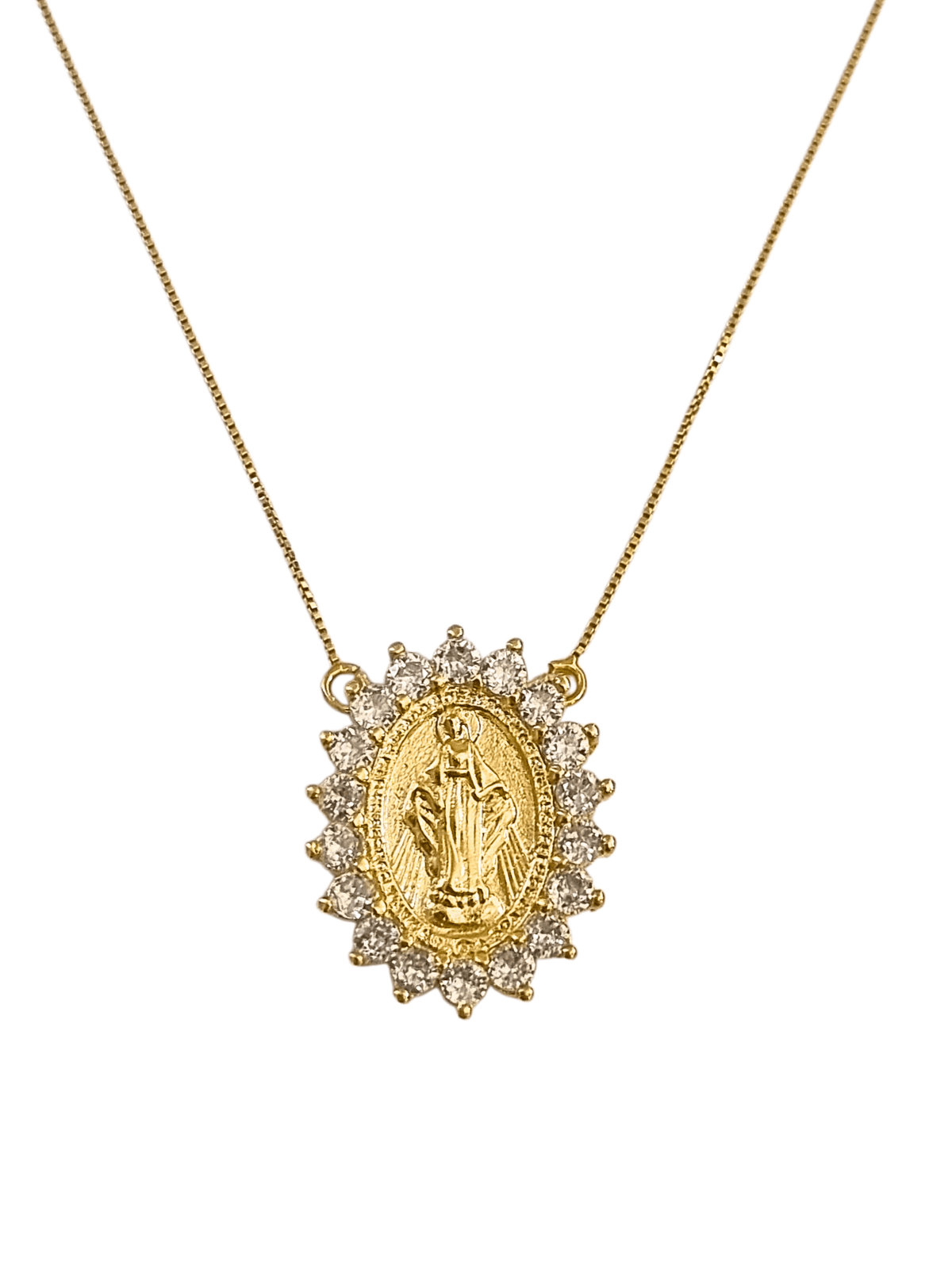 Gargantilha Nossa Senhora das Graças Borda Cravejada de Zircônias em Prata de Lei 925 e Banho de Ouro 18 K-TerraCotta Arte Sacra
