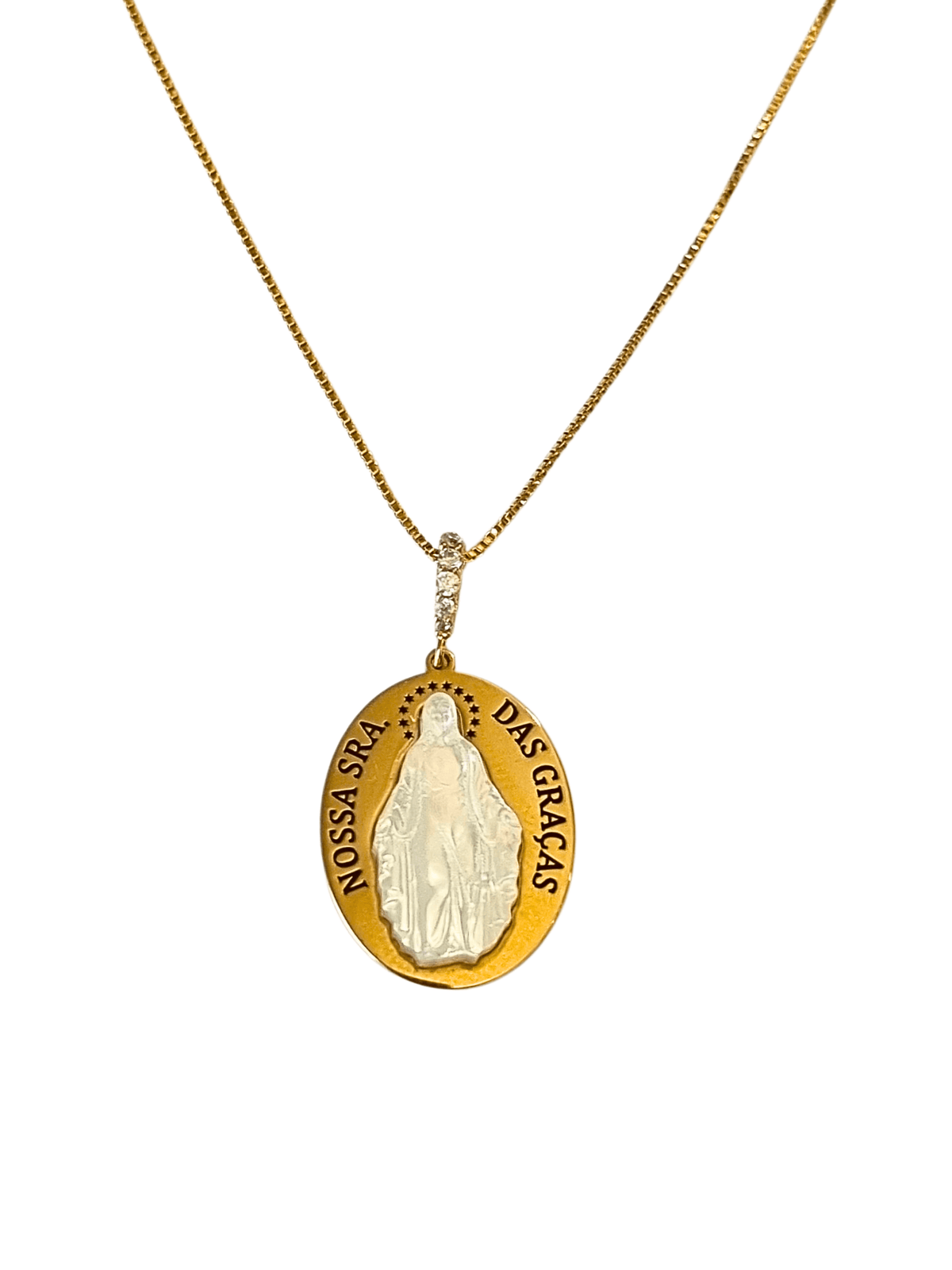 Gargantilha Nossa Senhora das Graças com Madrepérola em Prata de Lei 925 e Banho de Ouro 18 K-TerraCotta Arte Sacra