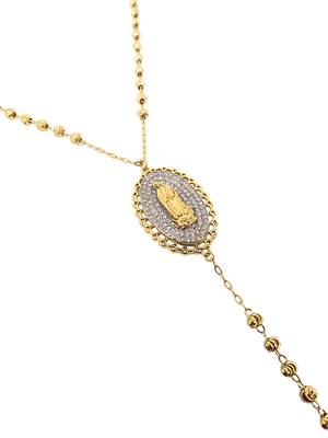 Gargantilha Terço com Nossa Senhora de Fátima e Zircônias Brancas em Prata de Lei 925 e Banho de Ouro 18K-TerraCotta Arte Sacra