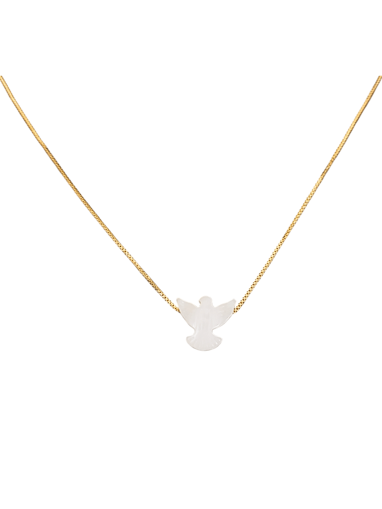 Gargantilha com Espírito Santo em Madrepérola em Prata de Lei 925 e Banho de Ouro 18K-TerraCotta Arte Sacra