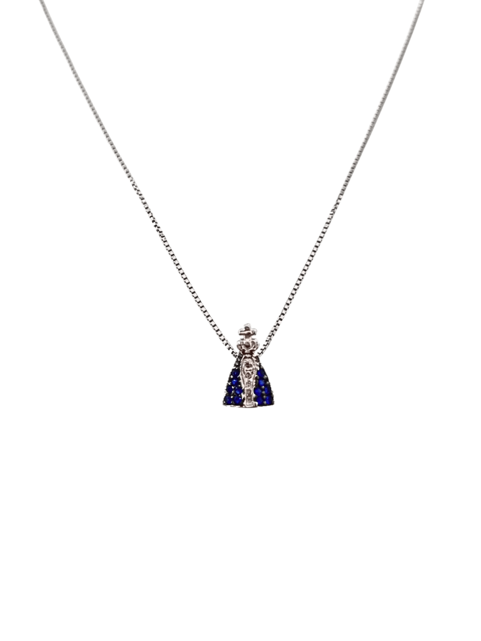 Gargantilha de Nossa Senhora Aparecida com Safira Azul em Prata de Lei 925-TerraCotta Arte Sacra