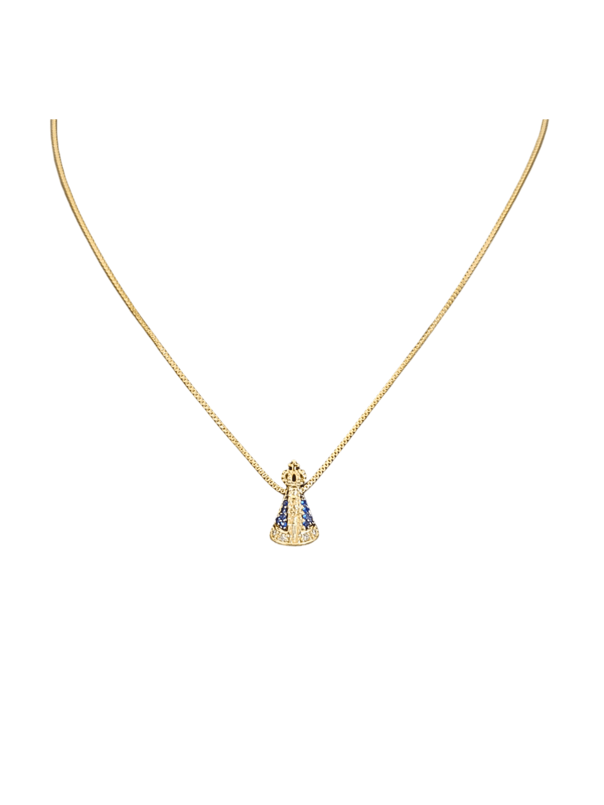 Gargantilha de Nossa Senhora Aparecida com Zircônias Cravejadas em Prata de Lei 925 e Banho de Ouro 18K-TerraCotta Arte Sacra