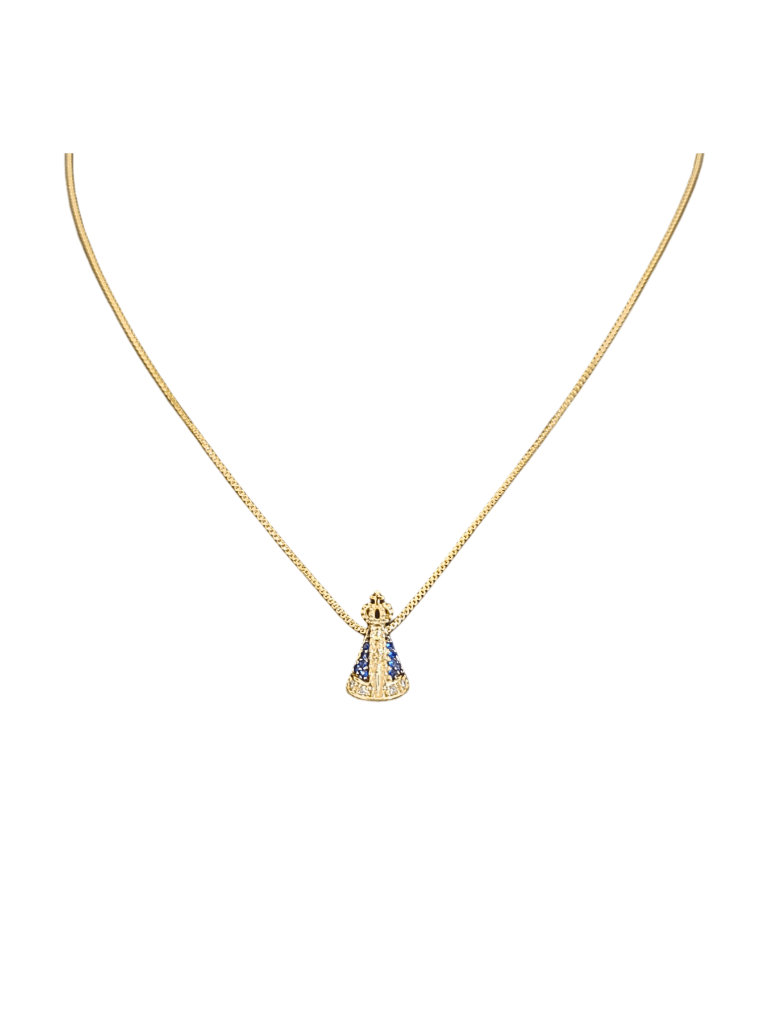 Gargantilha de Nossa Senhora Aparecida com Zircônias Cravejadas em Prata de Lei 925 e Banho de Ouro 18K-TerraCotta Arte Sacra