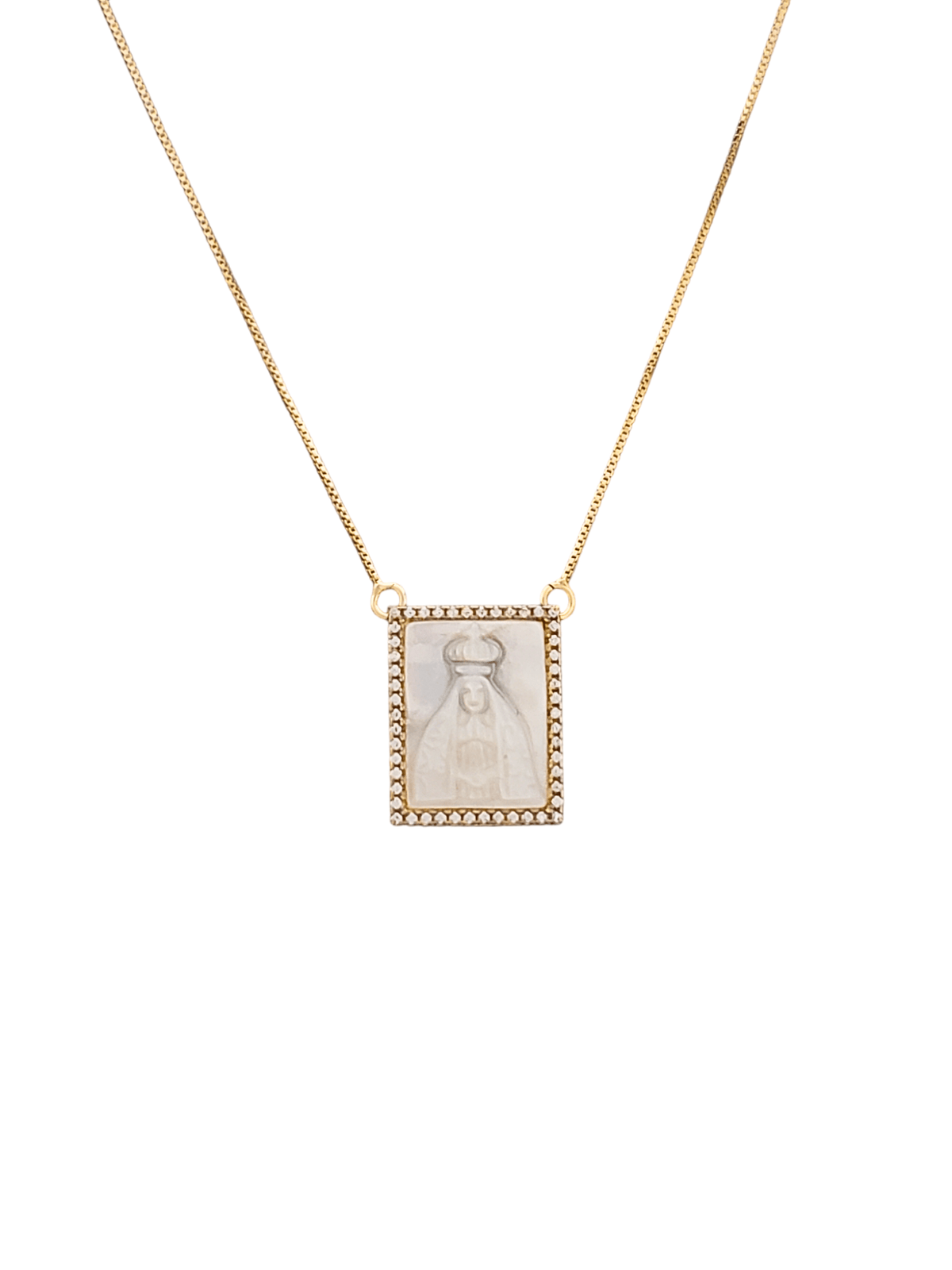 Gargantilha de Nossa Senhora Aparecida em Madrepérola de Prata de Lei 925 com Banho de Ouro-TerraCotta Arte Sacra
