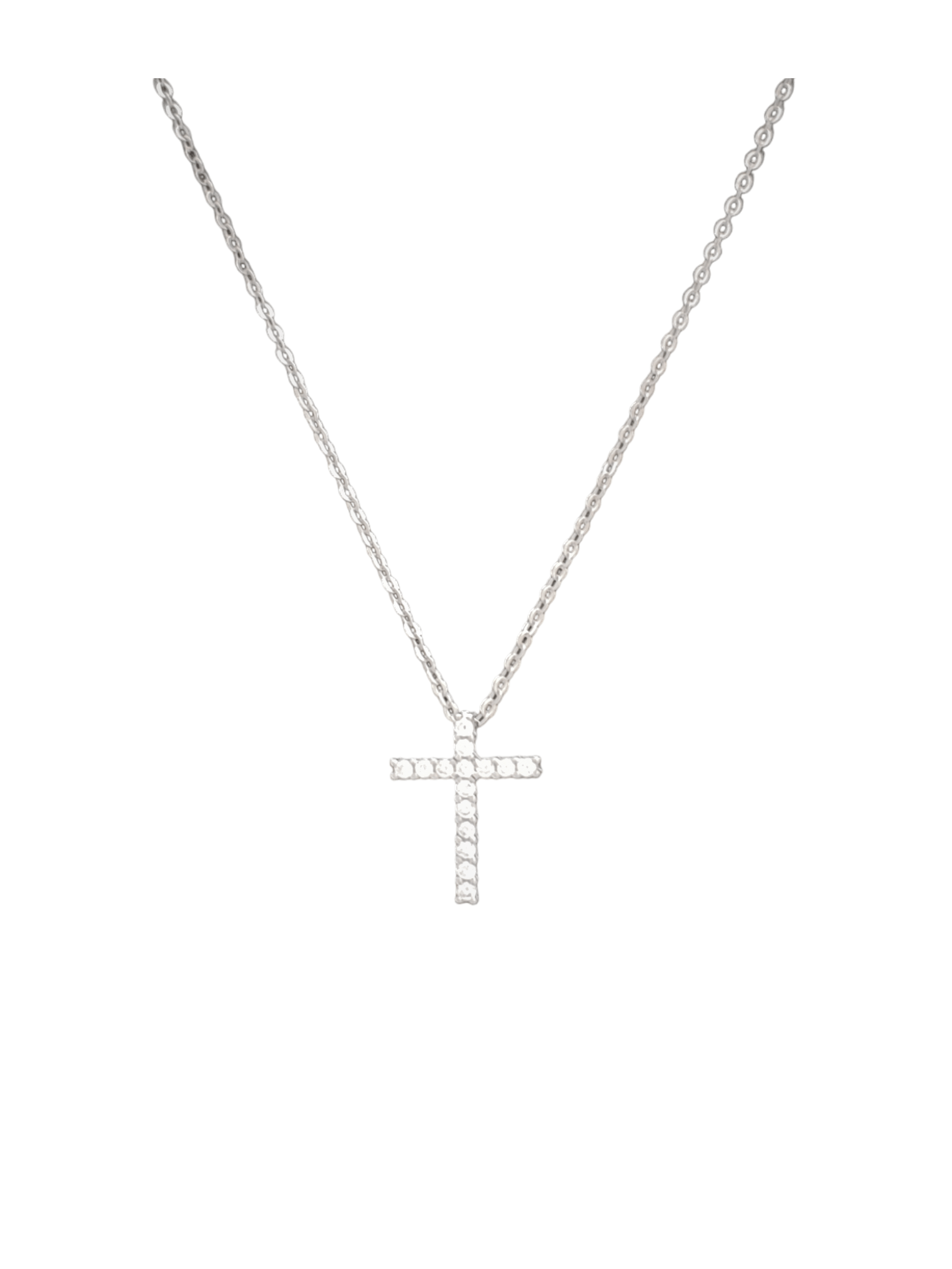 Gargantilha de Prata de Lei 925 com Cruz e Zircônias Brancas Cravejadas-TerraCotta Arte Sacra
