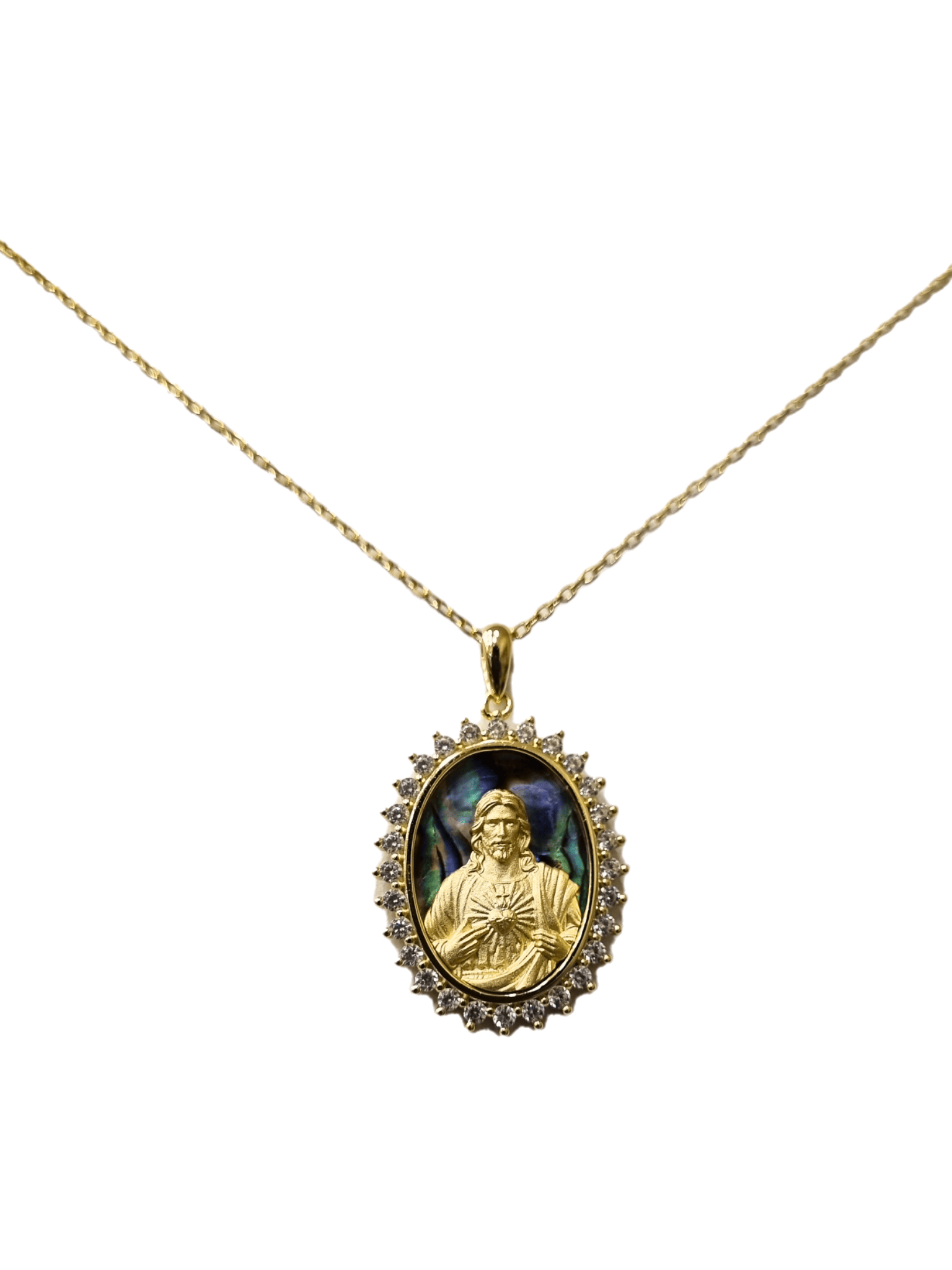 Gargantilha do Sagrado Coração de Jesus com Madrepérola Abalone em Prata de Lei 925 e Banho de Ouro 18K-TerraCotta Arte Sacra