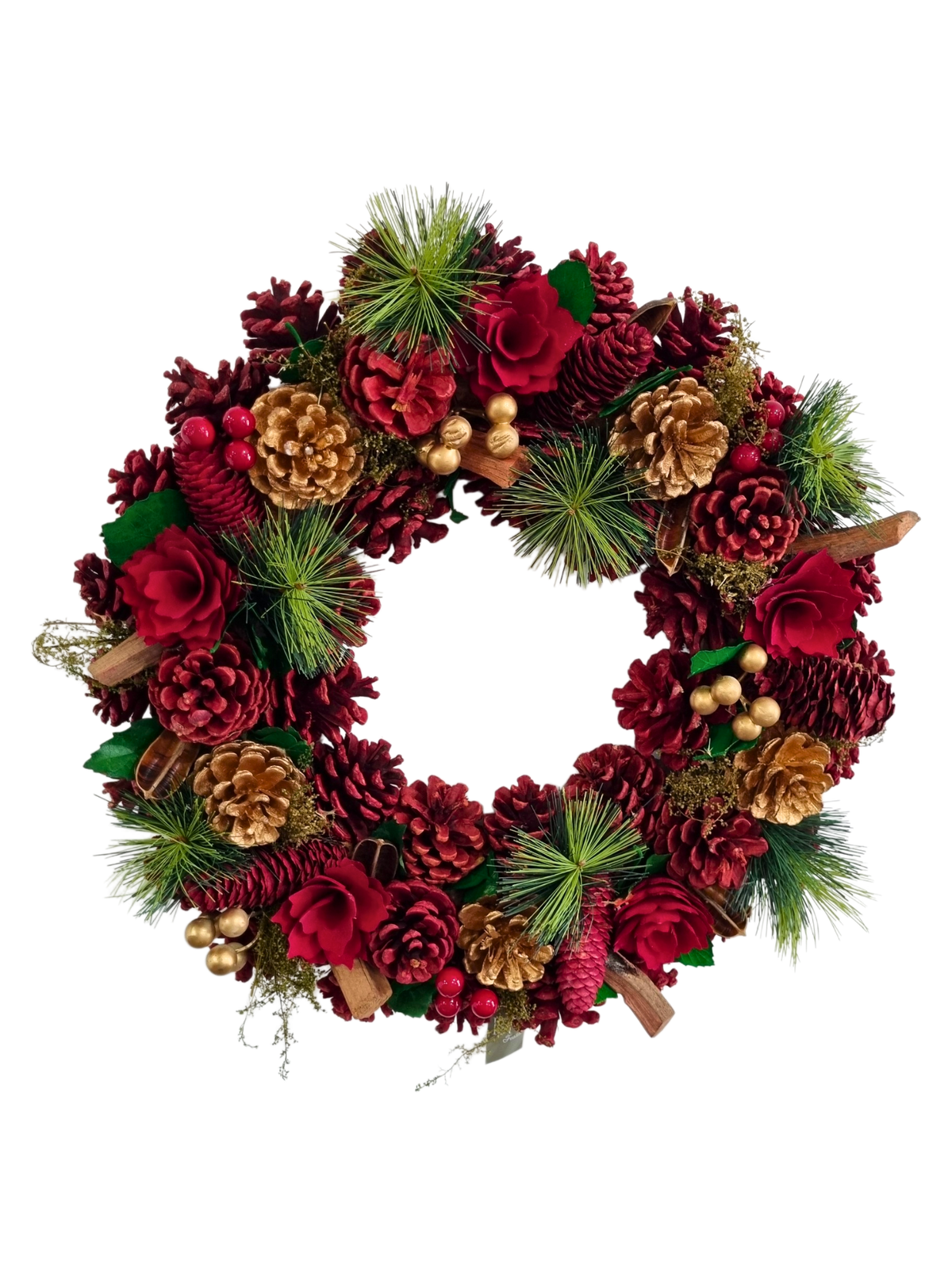 Guirlanda de Natal Vermelha e Verde Flores Rústicas 42 x 46 cm-TerraCotta Arte Sacra