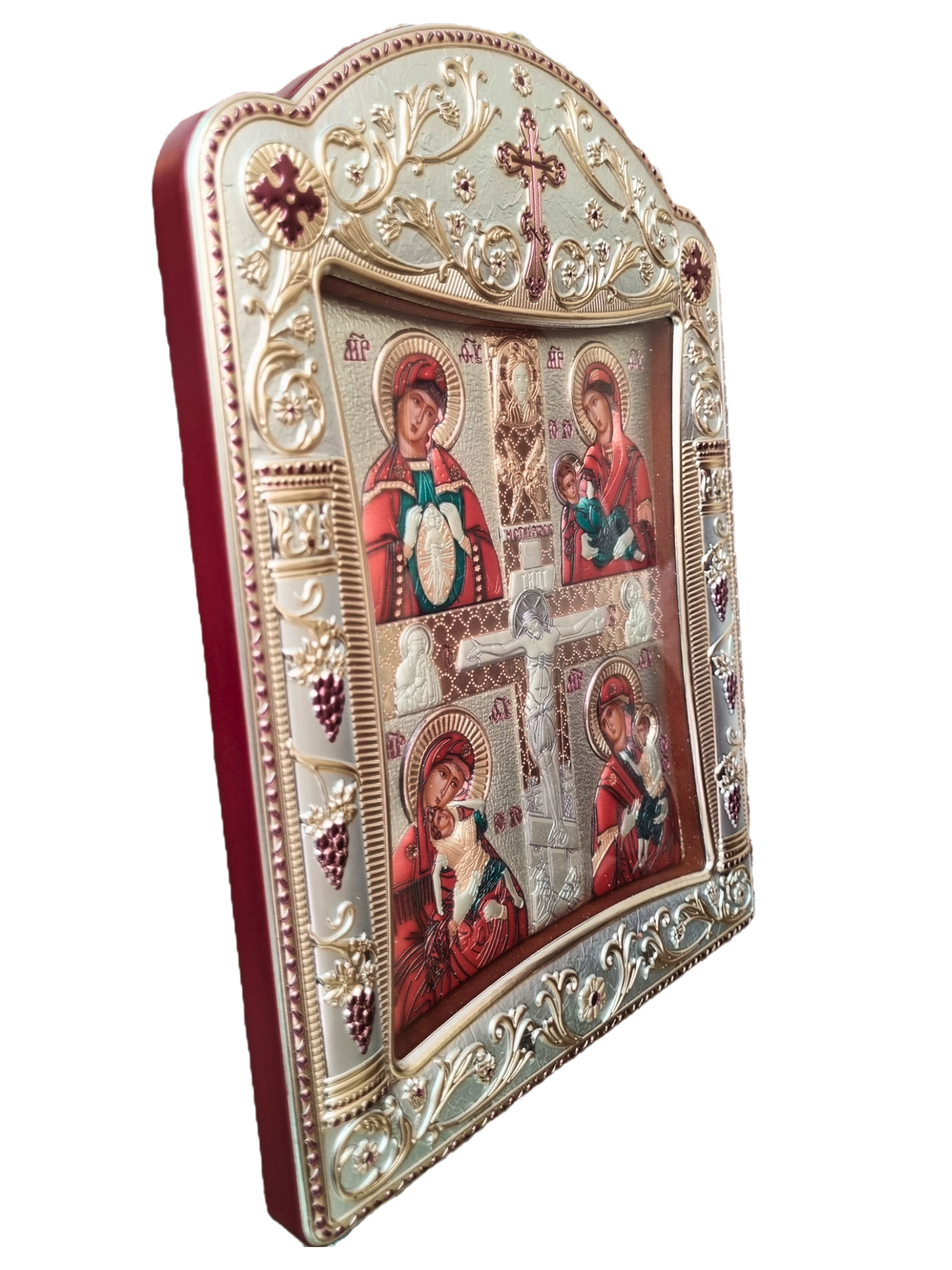 Ícone Grego Mãe de Deus com Cristo Crucificado Esmaltada 11,3 x 15,2 cm-TerraCotta Arte Sacra