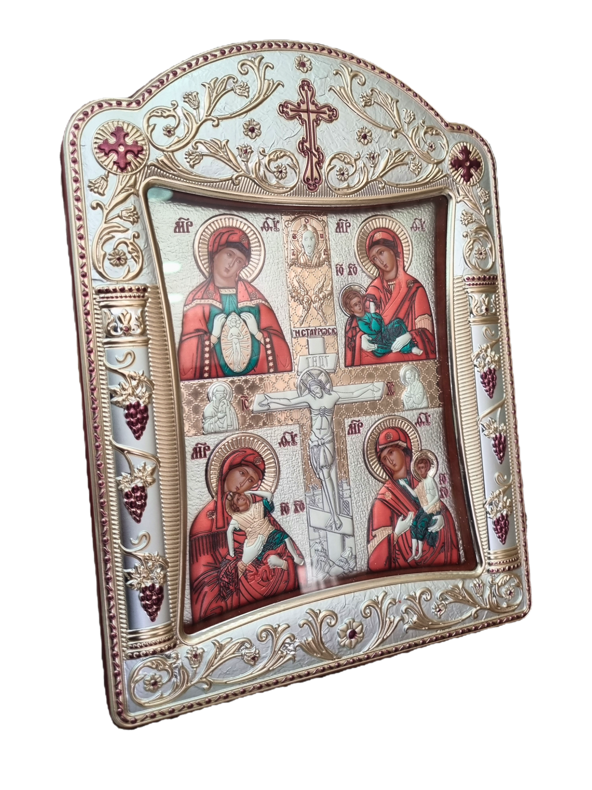 Ícone Grego Mãe de Deus com Cristo Crucificado Esmaltada 11,3 x 15,2 cm-TerraCotta Arte Sacra