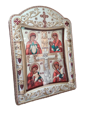 Ícone Grego Mãe de Deus com Cristo Crucificado Esmaltada 11,3 x 15,2 cm-TerraCotta Arte Sacra