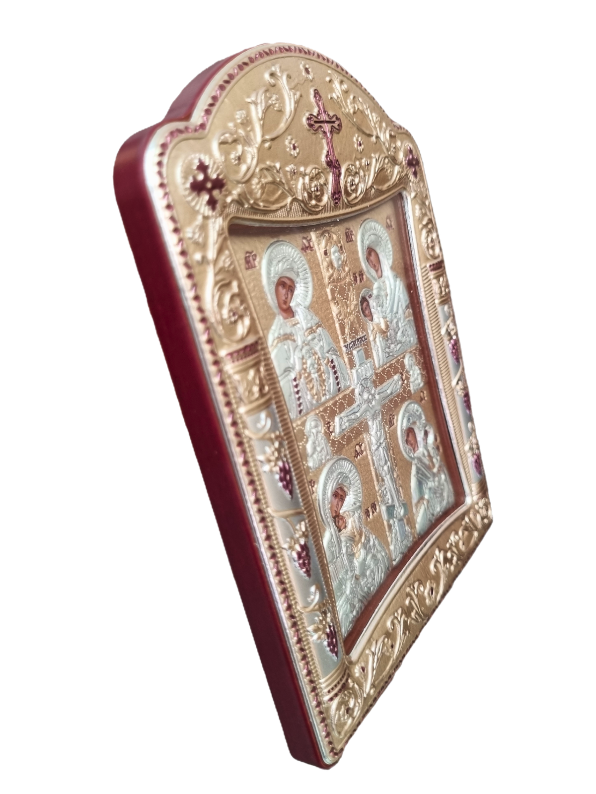 Ícone Grego Mãe de Deus com Cristo Crucificado Prata 11,3 x 15,2 cm-TerraCotta Arte Sacra