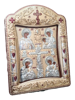 Ícone Grego Mãe de Deus com Cristo Crucificado Prata 11,3 x 15,2 cm-TerraCotta Arte Sacra