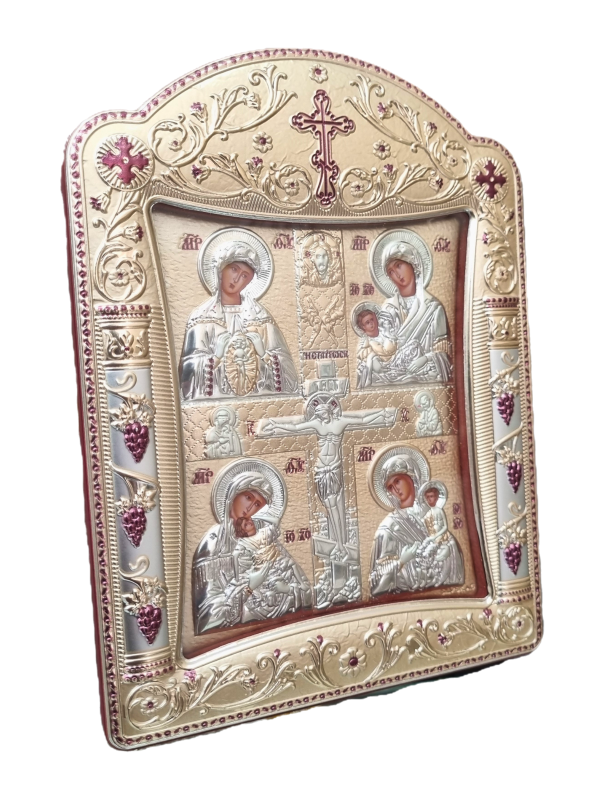 Ícone Grego Mãe de Deus e Cristo Crucificado 22,4 x 16,7 cm-TerraCotta Arte Sacra