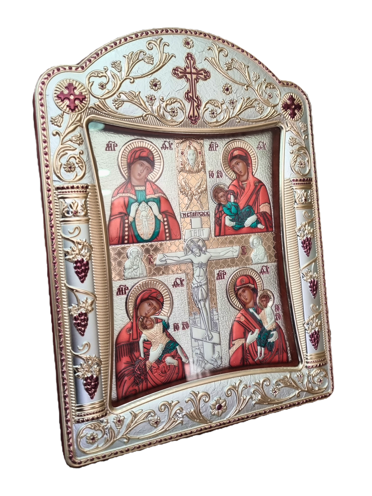 Ícone Grego Mãe de Deus e Cristo Crucificado 30,5 x 22,7 cm-TerraCotta Arte Sacra
