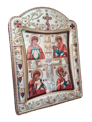 Ícone Grego Mãe de Deus e Cristo Crucificado 30,5 x 22,7 cm-TerraCotta Arte Sacra