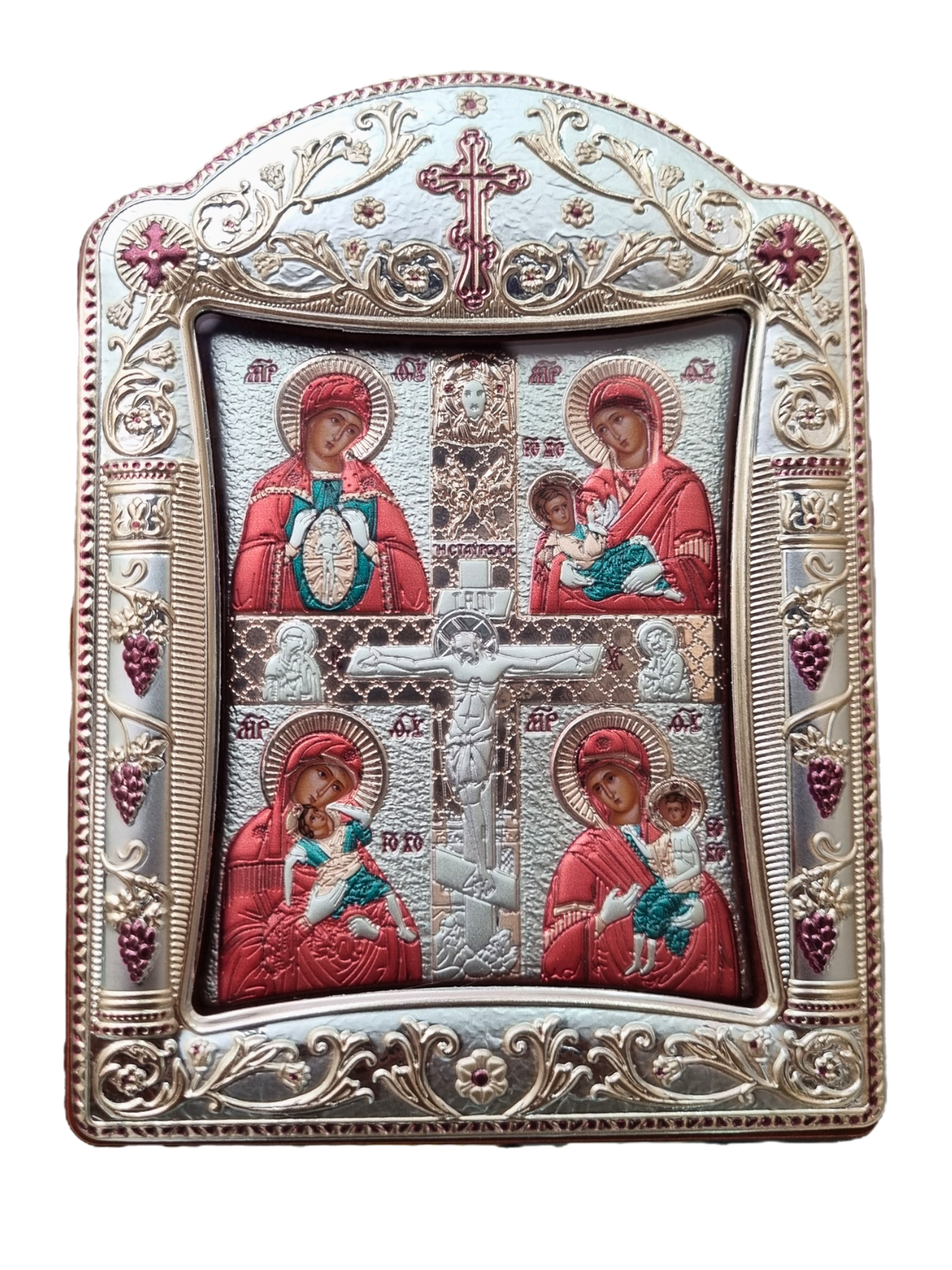 Ícone Grego Mãe de Deus e Cristo Crucificado 30,5 x 22,7 cm-TerraCotta Arte Sacra
