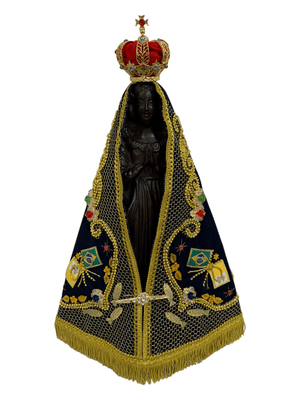 Imagem Fac-símile de Nossa Senhora Aparecida Manto com Peixes em Madeira 45 cm-TerraCotta Arte Sacra