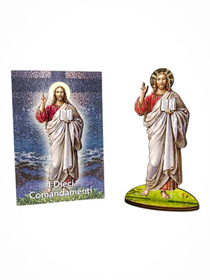 Imagem Italiana Bidimensional Jesus com os Mandamentos-TerraCotta Arte Sacra