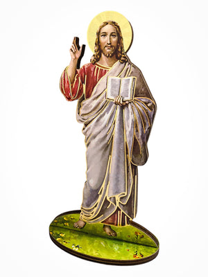 Imagem Italiana Bidimensional Jesus com os Mandamentos-TerraCotta Arte Sacra
