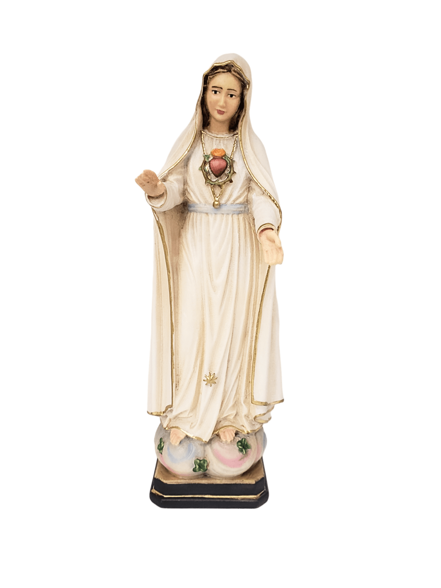 Imagem Italiana em Madeira Imaculado Coração de Fátima 20 cm-TerraCotta Arte Sacra