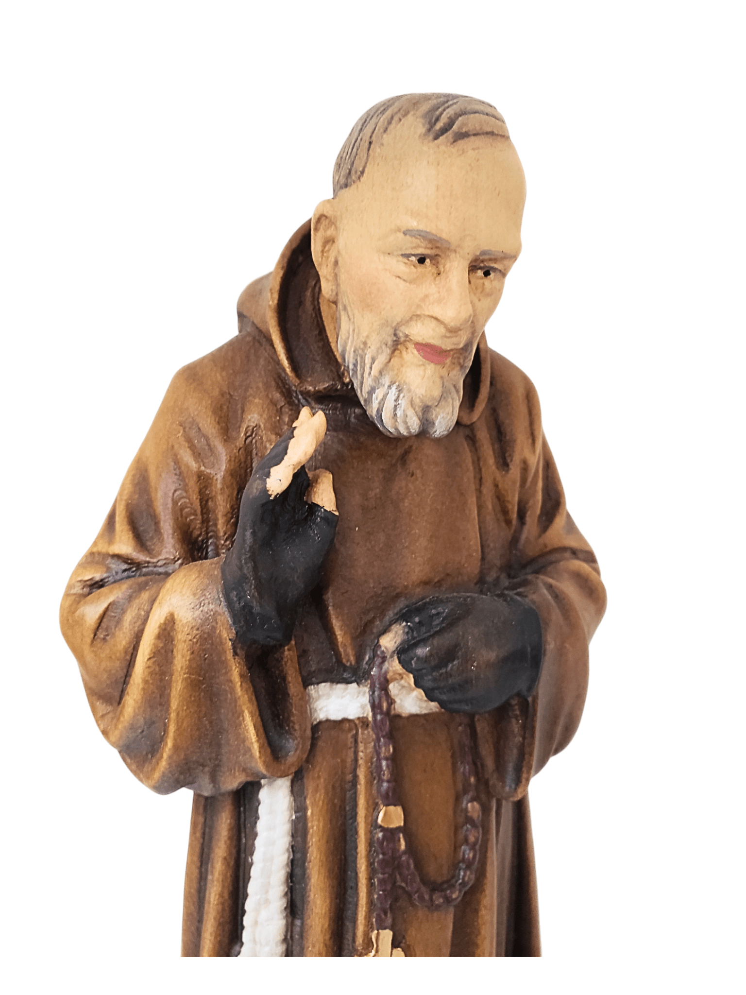 Imagem Italiana em Madeira Padre Pio 30 cm-TerraCotta Arte Sacra
