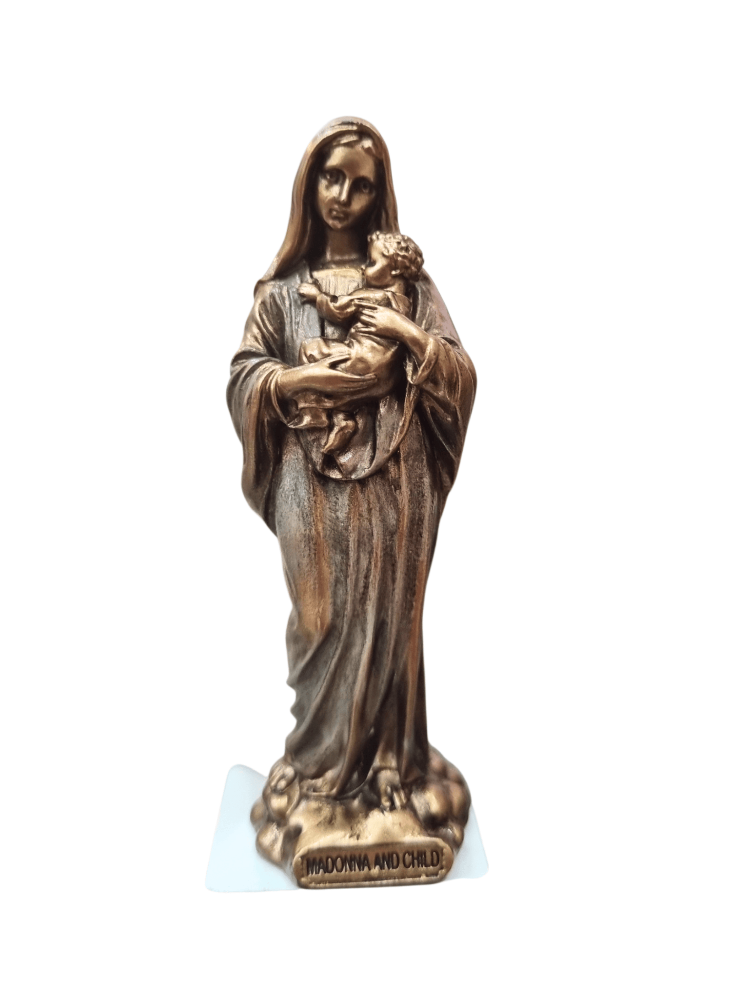 Imagem da Nossa Senhora com Menino Jesus (Madonna) com Acabamento em Bronze 8,5 cm-TerraCotta Arte Sacra