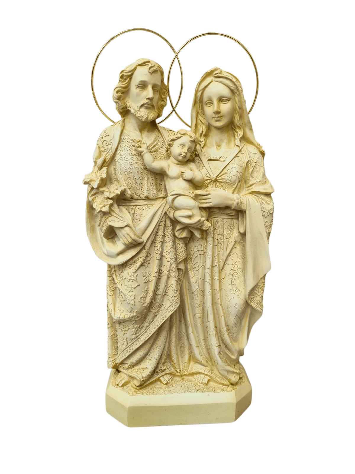 Imagem da Sagrada Família 30 cm em Pó de Mármore Marfim-TerraCotta Arte Sacra