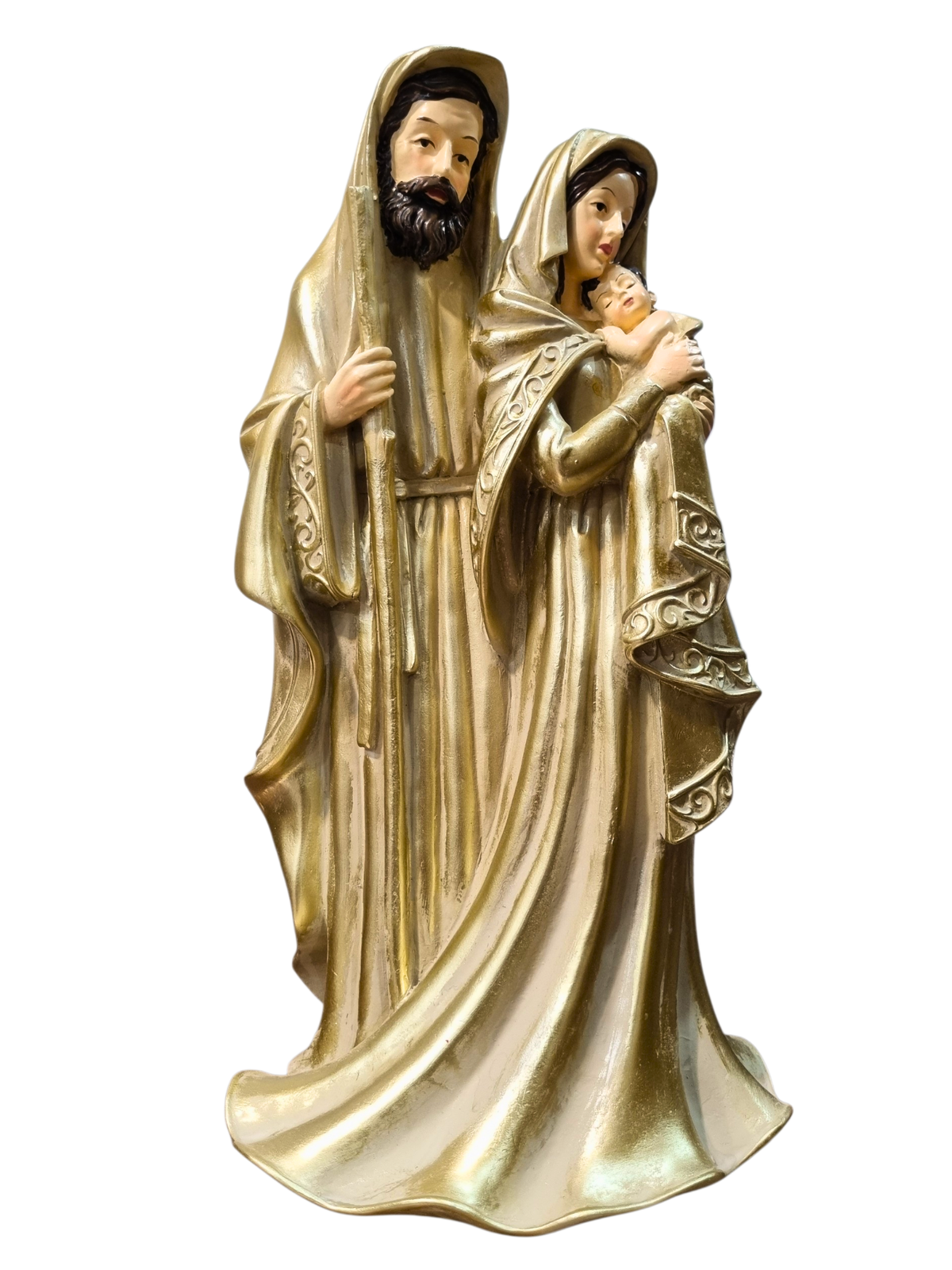 Imagem da Sagrada Família Em Resina Vestia Dourada 34 cm-TerraCotta Arte Sacra
