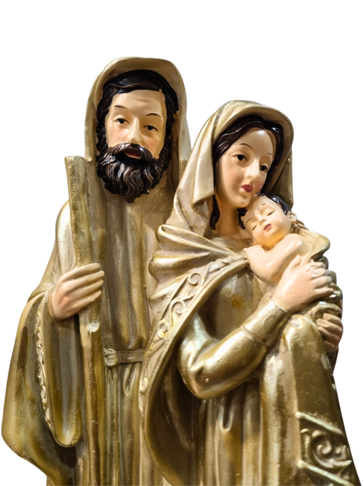Imagem da Sagrada Família Em Resina Vestia Dourada 34 cm-TerraCotta Arte Sacra