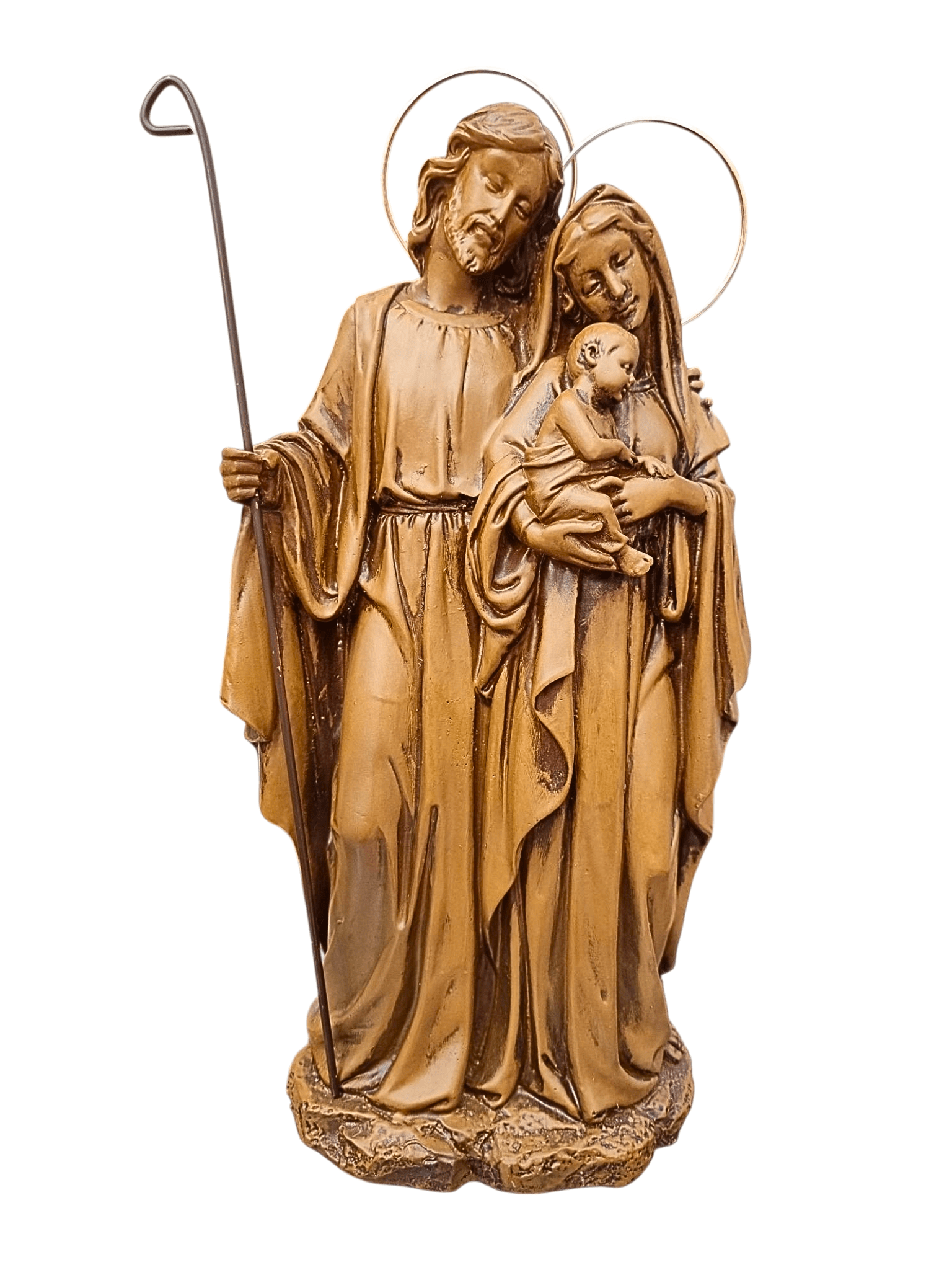 Imagem da Sagrada Família em Pó de Mármore Cor Madeira 30 cm-TerraCotta Arte Sacra